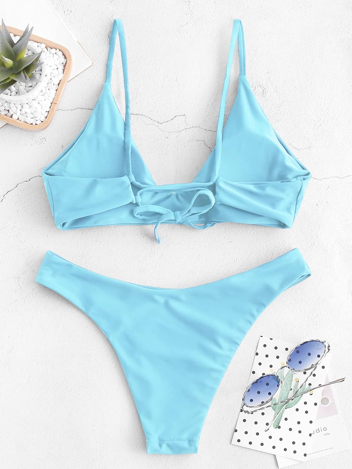 Thumbnail 3 de ZAFUL Women's Tie Back Padded High Cut Bralette Bikini Set