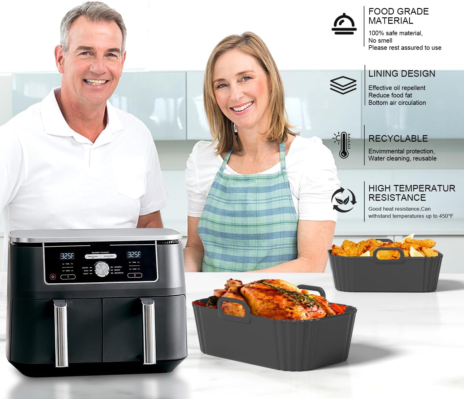 Thumbnail 6 de Masgarlan Silicone Air Fryer Liners 22×15×6.8cm