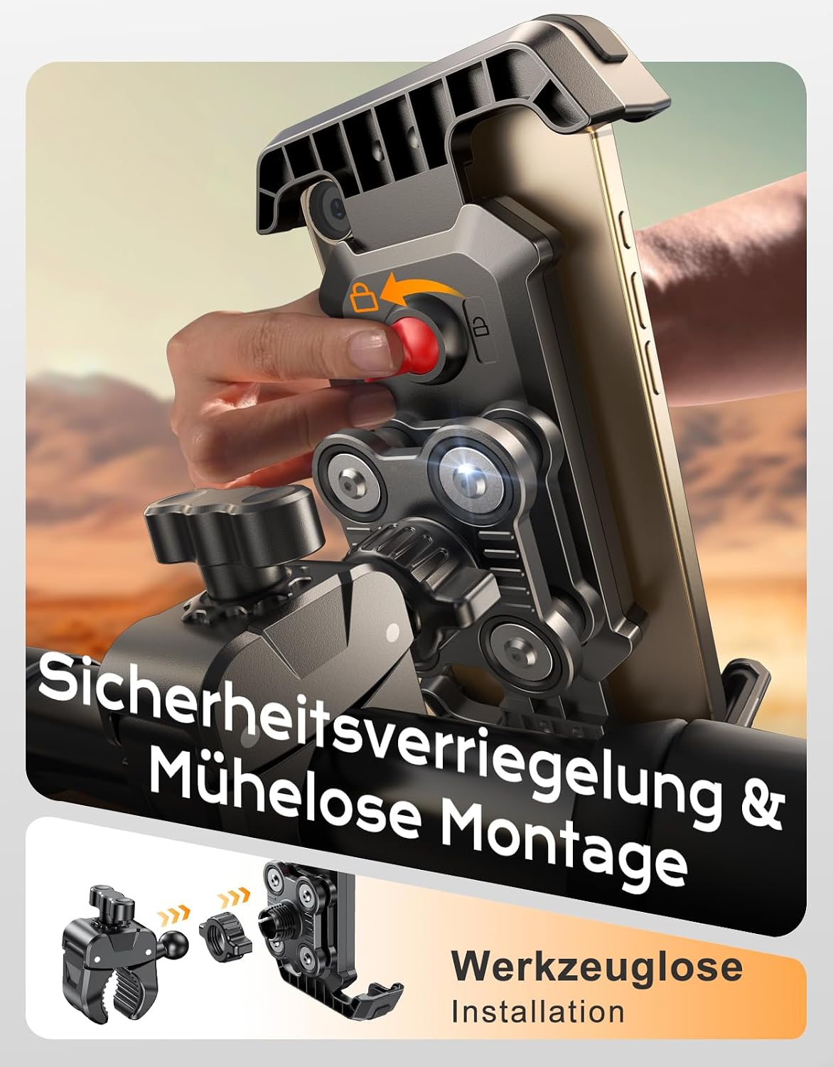 Detalle de CIRYCASE Handyhalterung Motorrad 2026 Upgrade: Vibrationsgedämpft, 360° Drehbar, Schnellverschluss – kompatibel mit 4.7–6.8 Zoll Smartphones