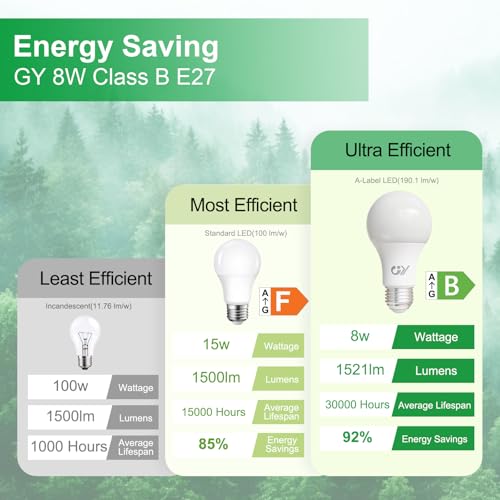 Thumbnail 7 de GY Ampoule LED E27 – 8 W, équivalent 100 W, 1521 lm, 6500 K, non dimmable, lot de 6