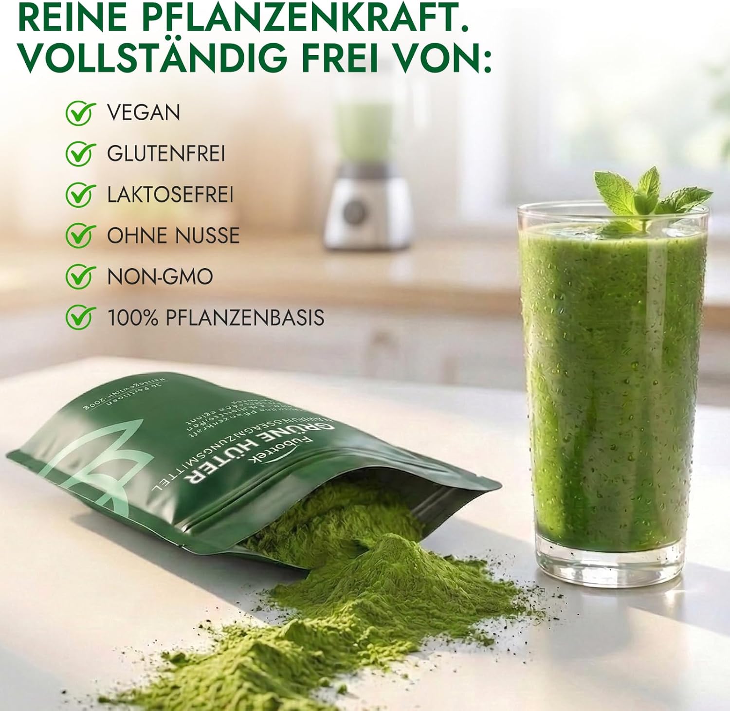 Detalle de Grüner Helper „Grüne Entgiftungspulver“ (200 g) – Superfood-Pulver mit Matcha, Gerstengras, Spirulina & Heidelbeeren, vegan