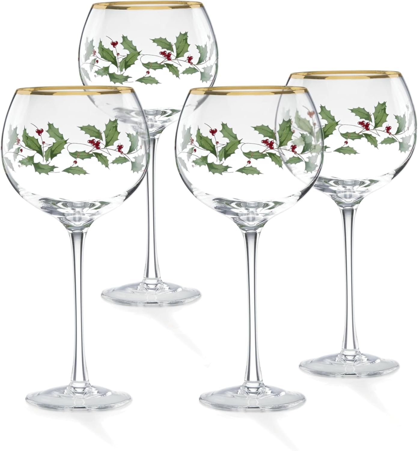 Thumbnail 1 de Lenox Holiday 4-Piece Wine Balloon Glass Set (14 fl oz, Set of 4) with Festive Red Christmas Design