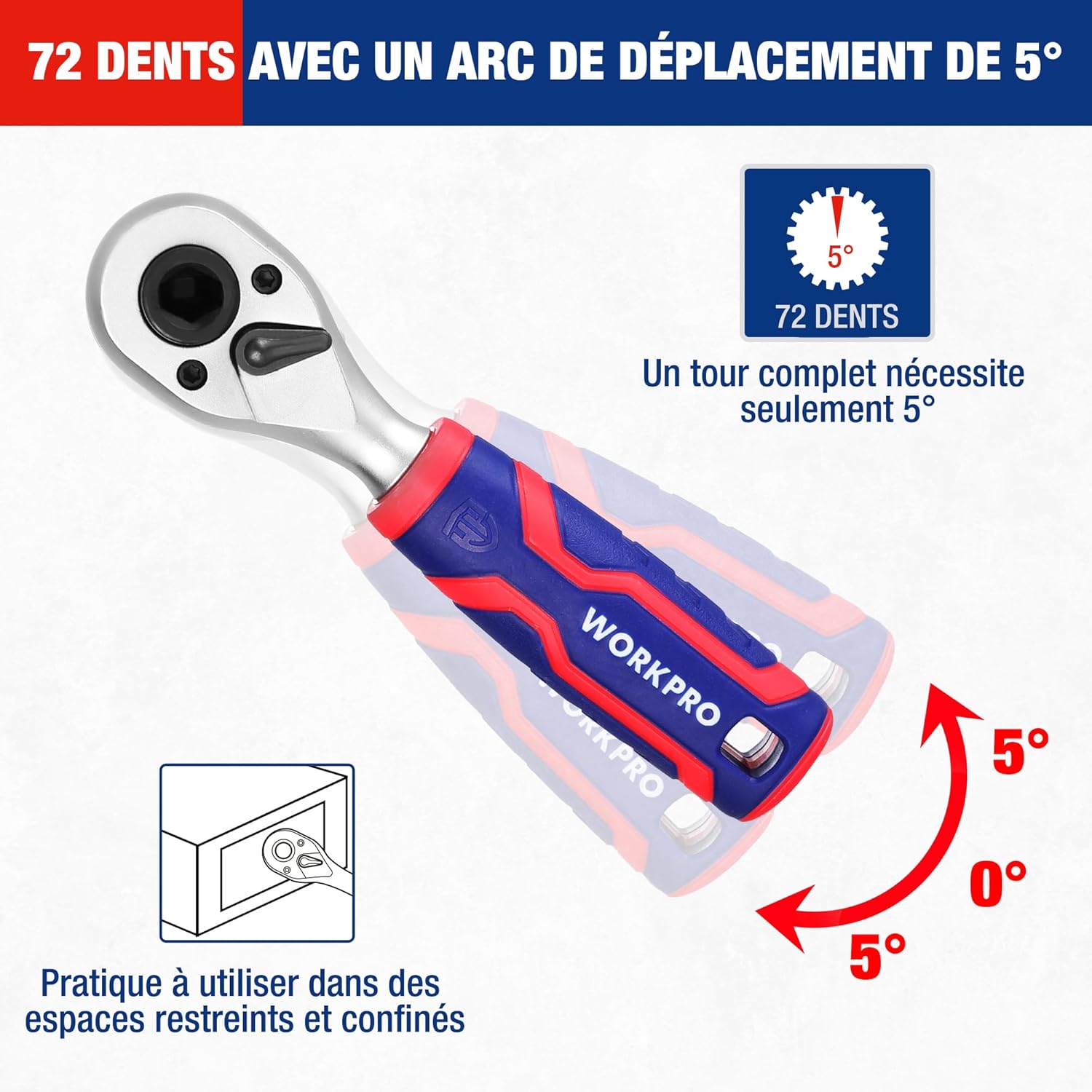 Detalle 2 de Coffret WORKPRO de douilles et embouts 34 pièces 1/4" double tête, rallonges et joint universel