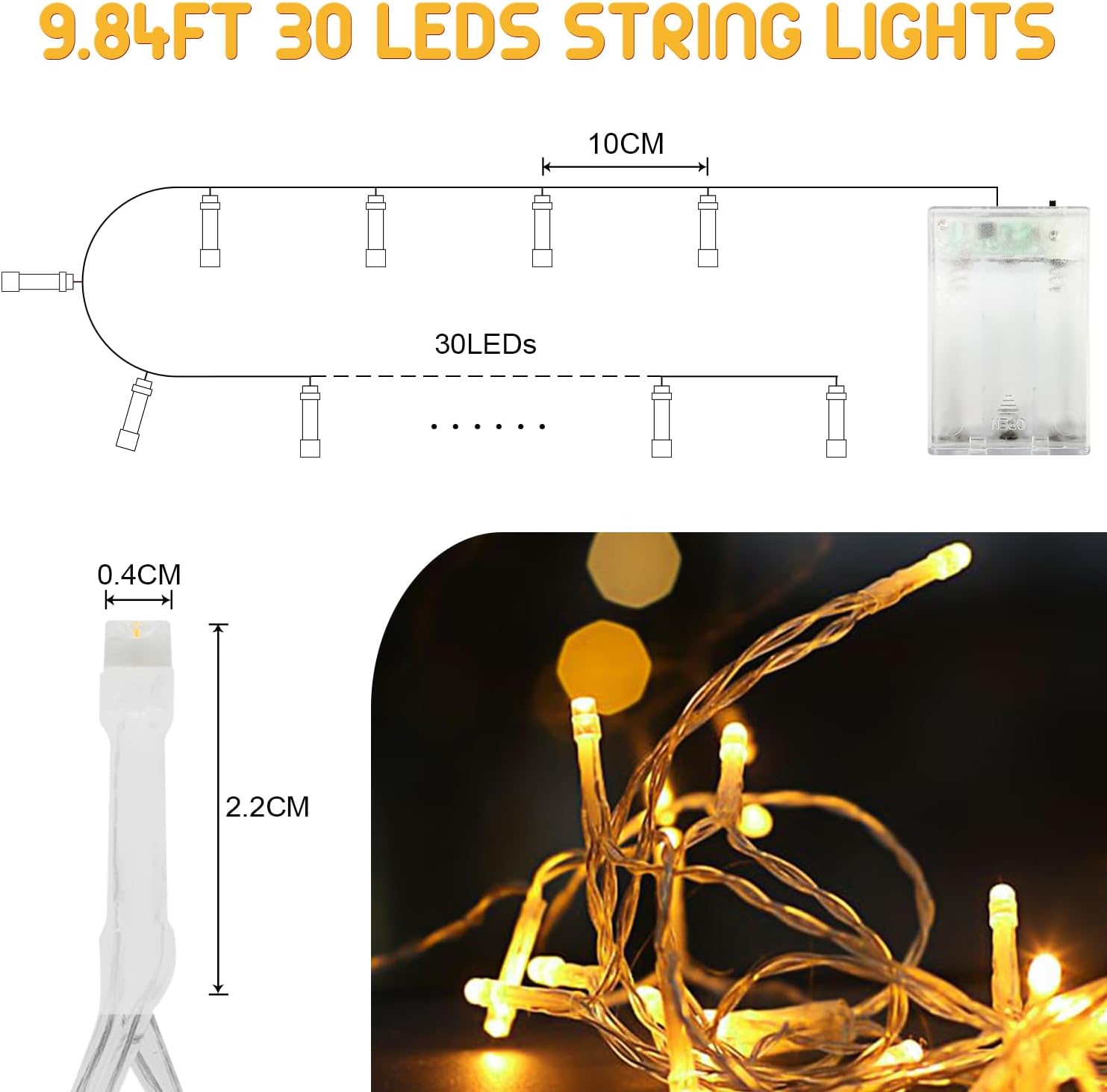 Detalle 2 de A.bigwhale LED-Lichterkette Batterie (30 LED) warmweiß mit 6h-Timer für Innen