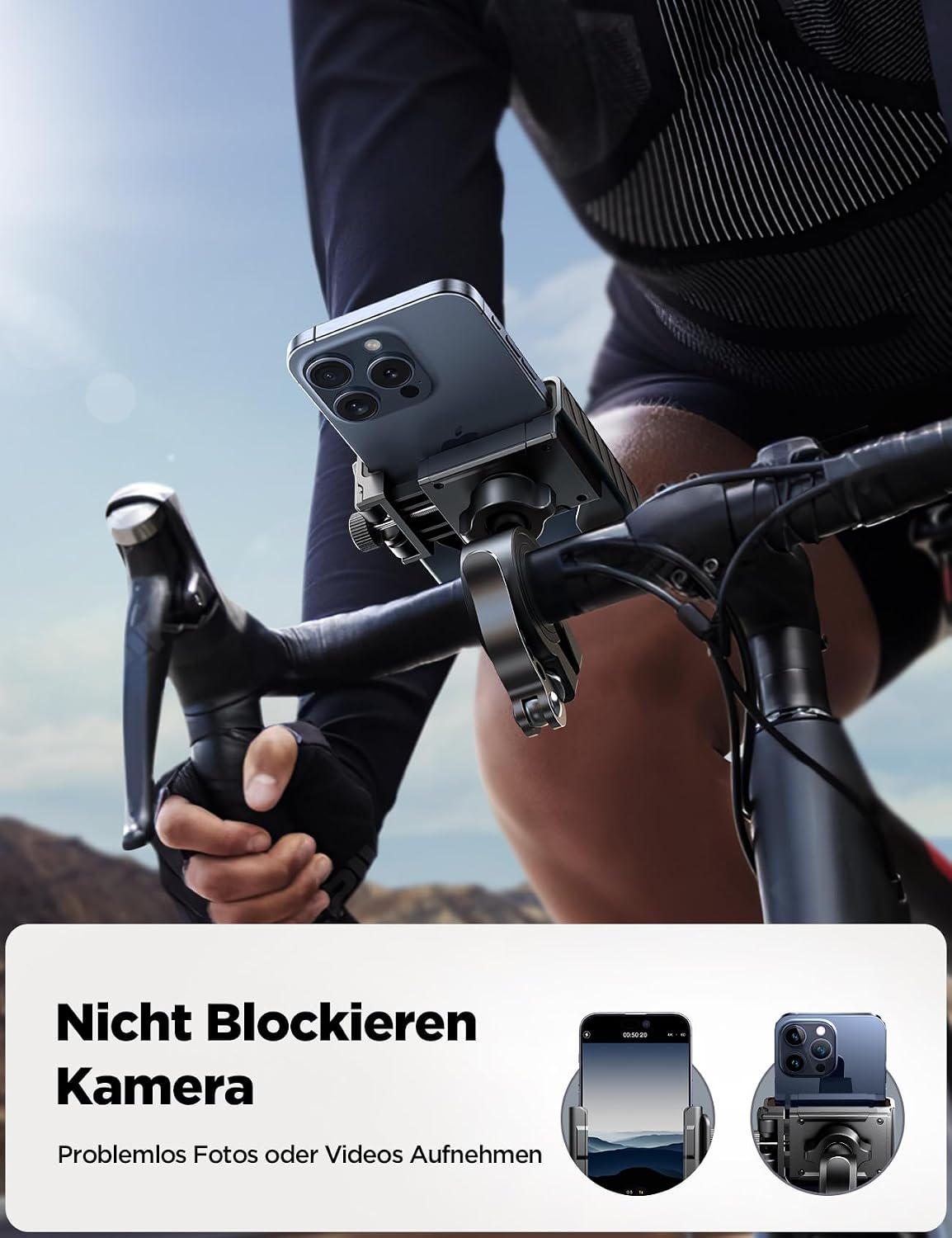 Detalle 2 de JOYROOM 2026 Fahrrad-Handyhalterung mit Anti-Shake, 1S Schnellverschluss & 360° Gelenk (4,7–7,0 Zoll) – Schwarz