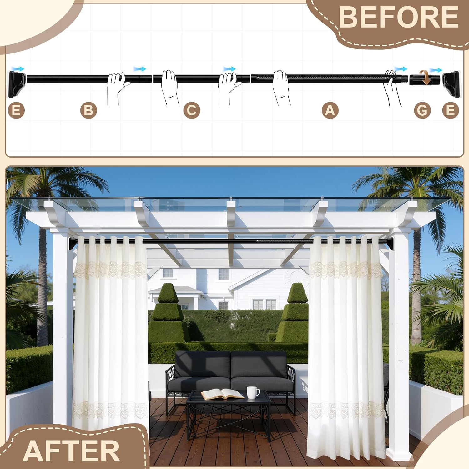 Detalle de YNL Tension Curtain Rod, 41–173 Inches