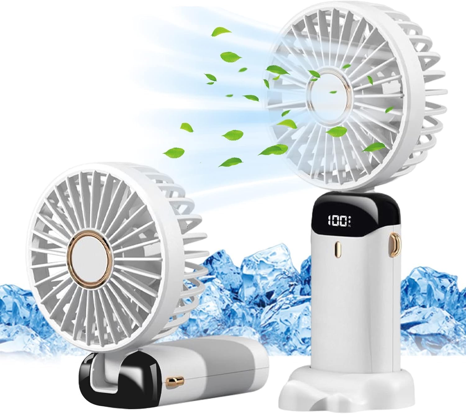 Detalle de Jsdoin hand held fan (white) – USB rechargeable portable mini fan with 5 speeds and LED display