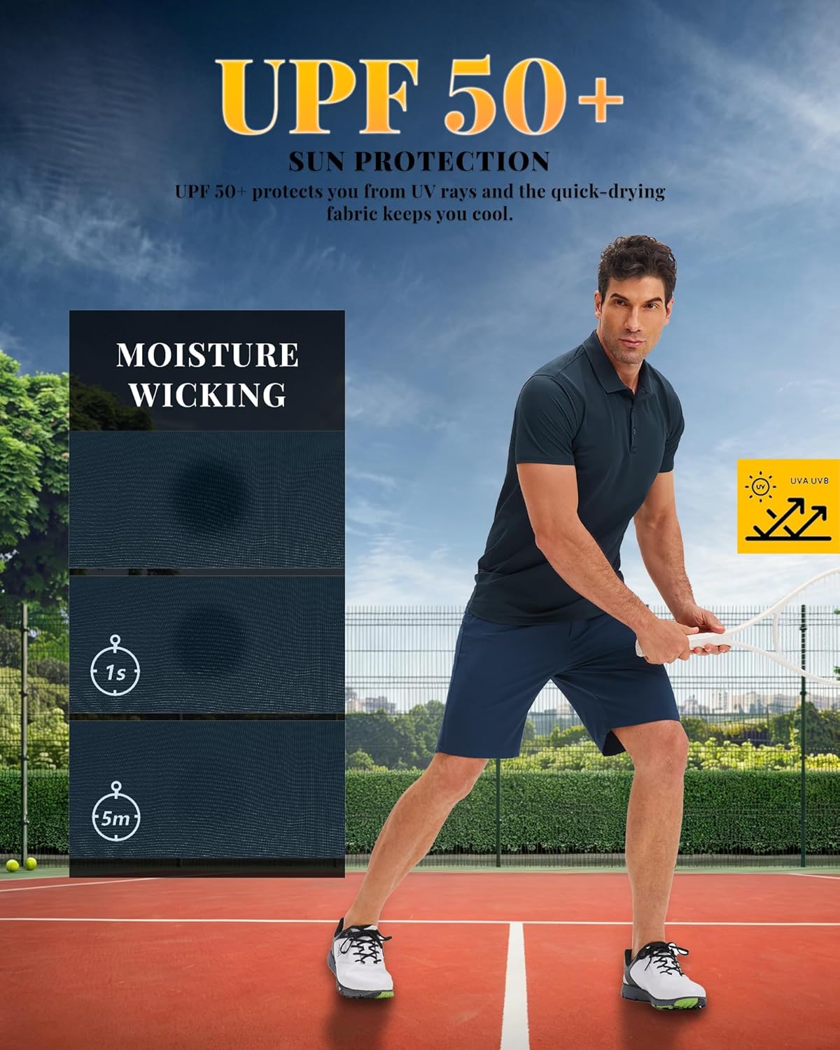 Thumbnail 2 de 33,000ft Herren Polo Golf Shirt UPF50+ – Schnell trocknend, antiblas— gut belüftet