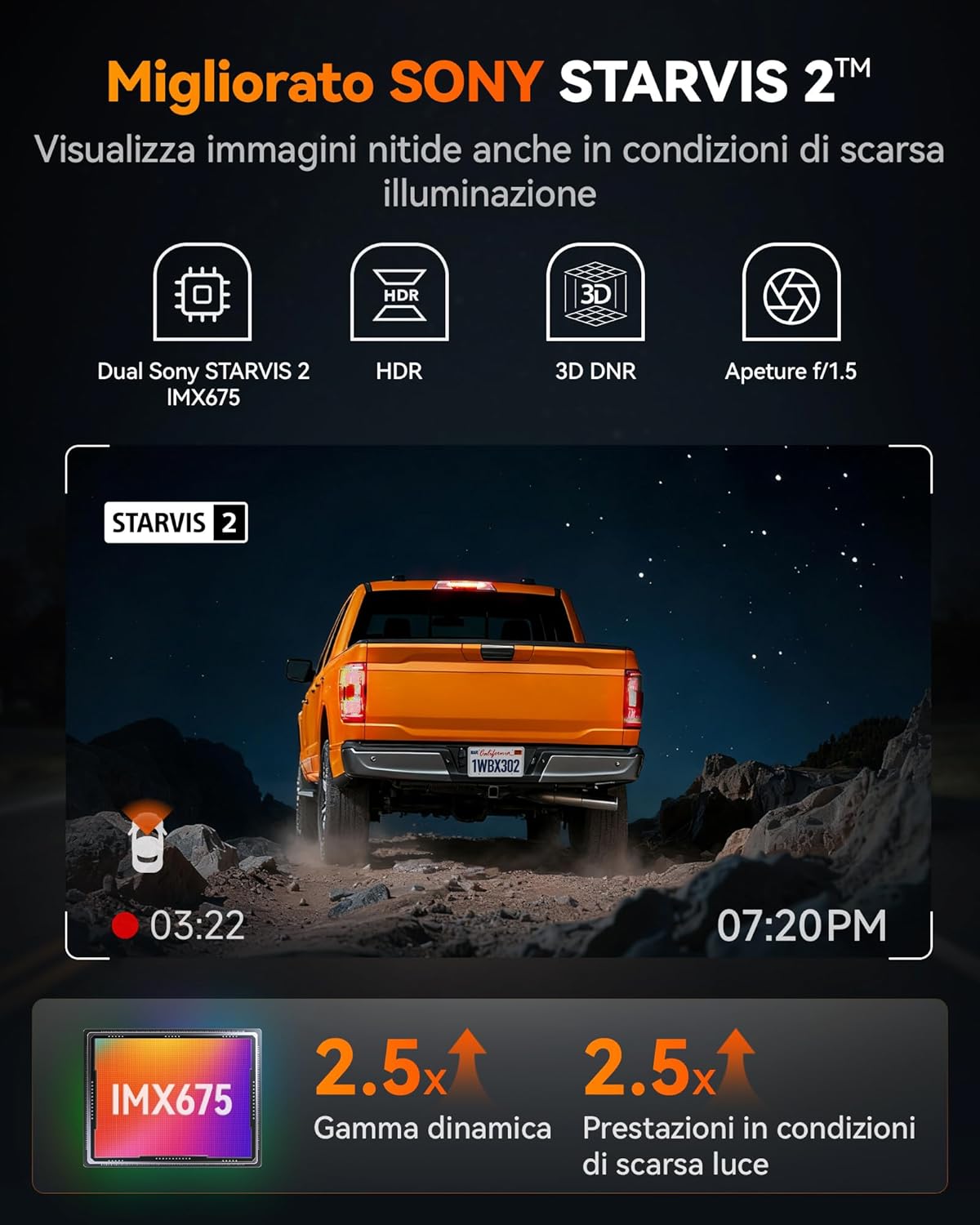 Thumbnail 2 de WOLFBOX X3 PRO Dashcam auto duale anteriore e posteriore con STARVIS 2 IMX675, 2,5K 60 FPS e ADAS