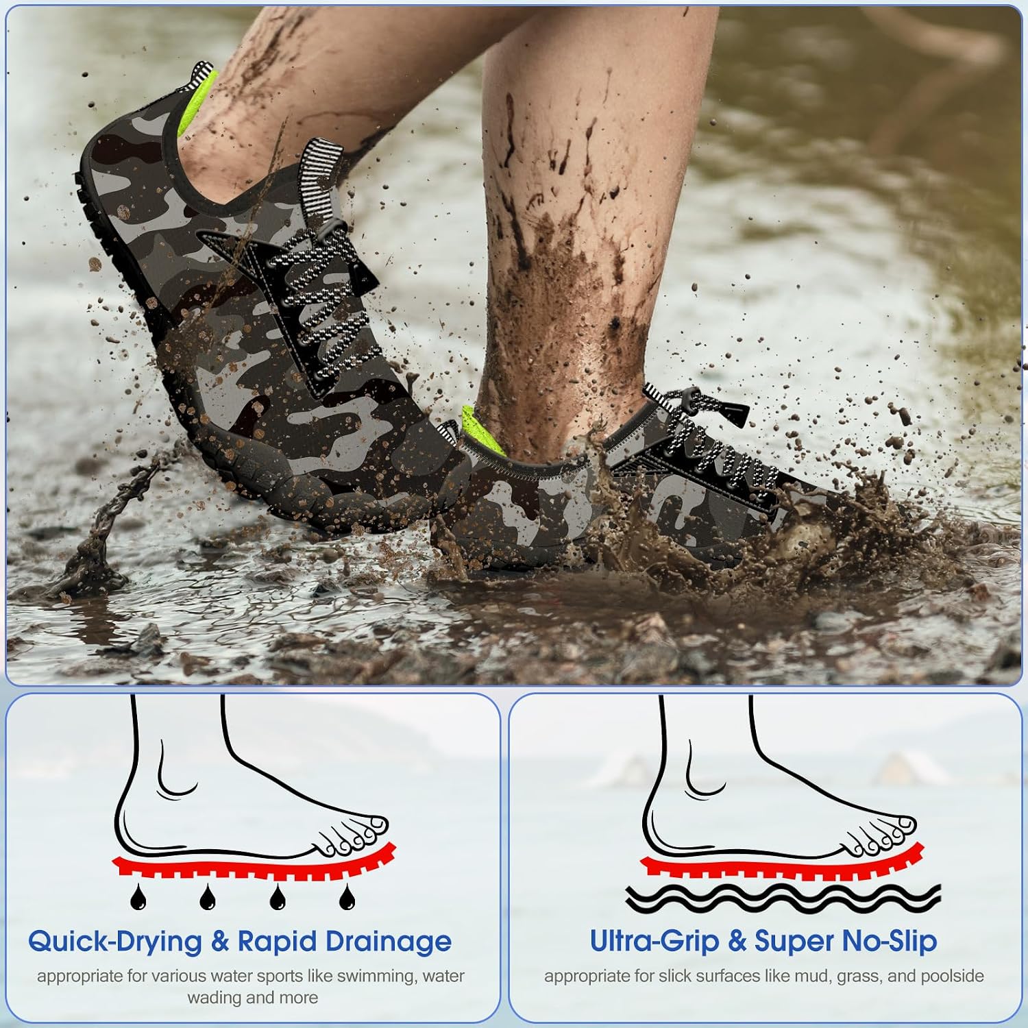 Detalle de Built-in Heel Grips Water Shoes for Kids: Cushioned Fit and Wide Toe Box for Safe, Playful Adventures