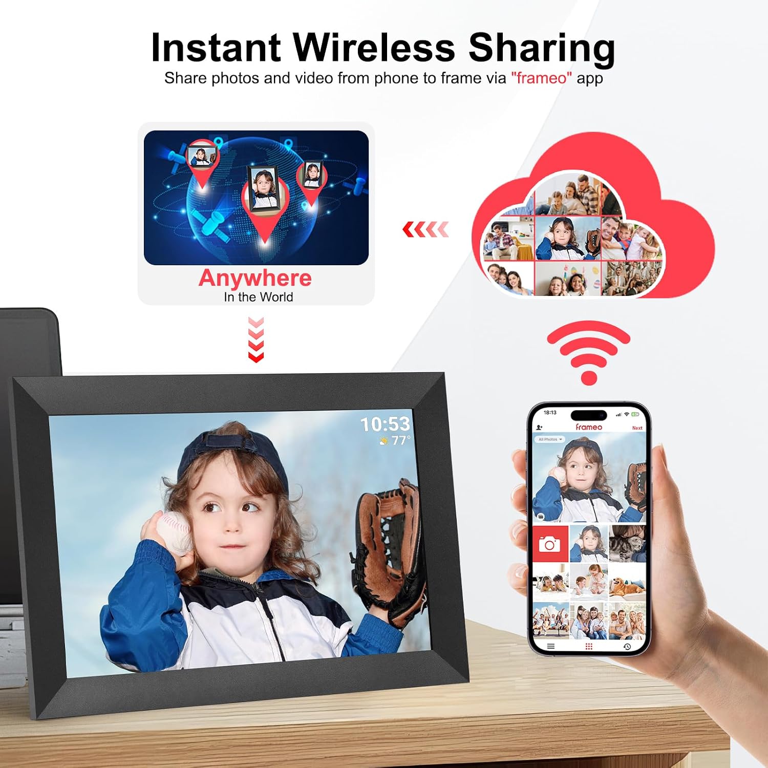 Detalle de Hesmor 64GB Frameo 10.1-Inch WiFi Digital Photo Frame with IPS Touchscreen