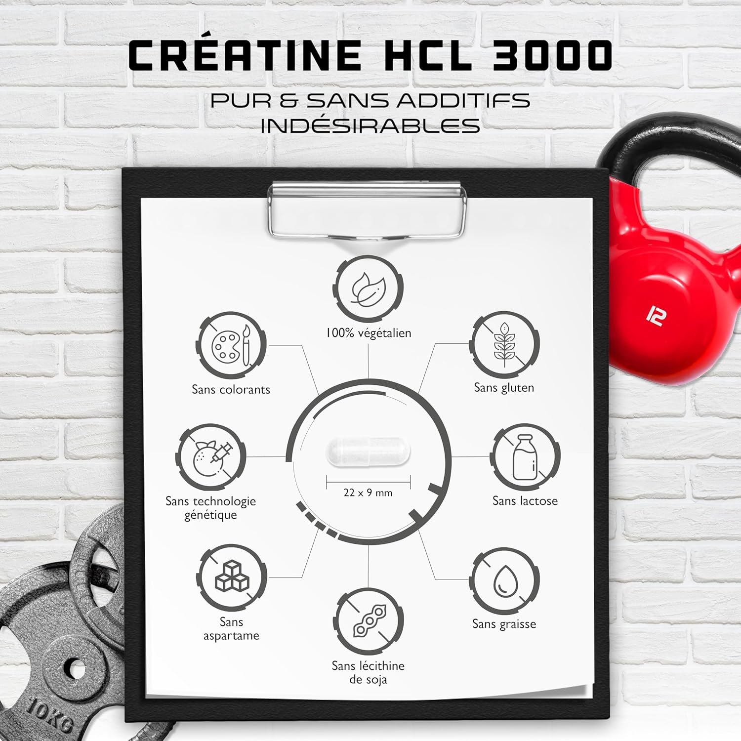 Detalle 2 de Creatine HCL 3,0 g/dose—240 gélules vegan