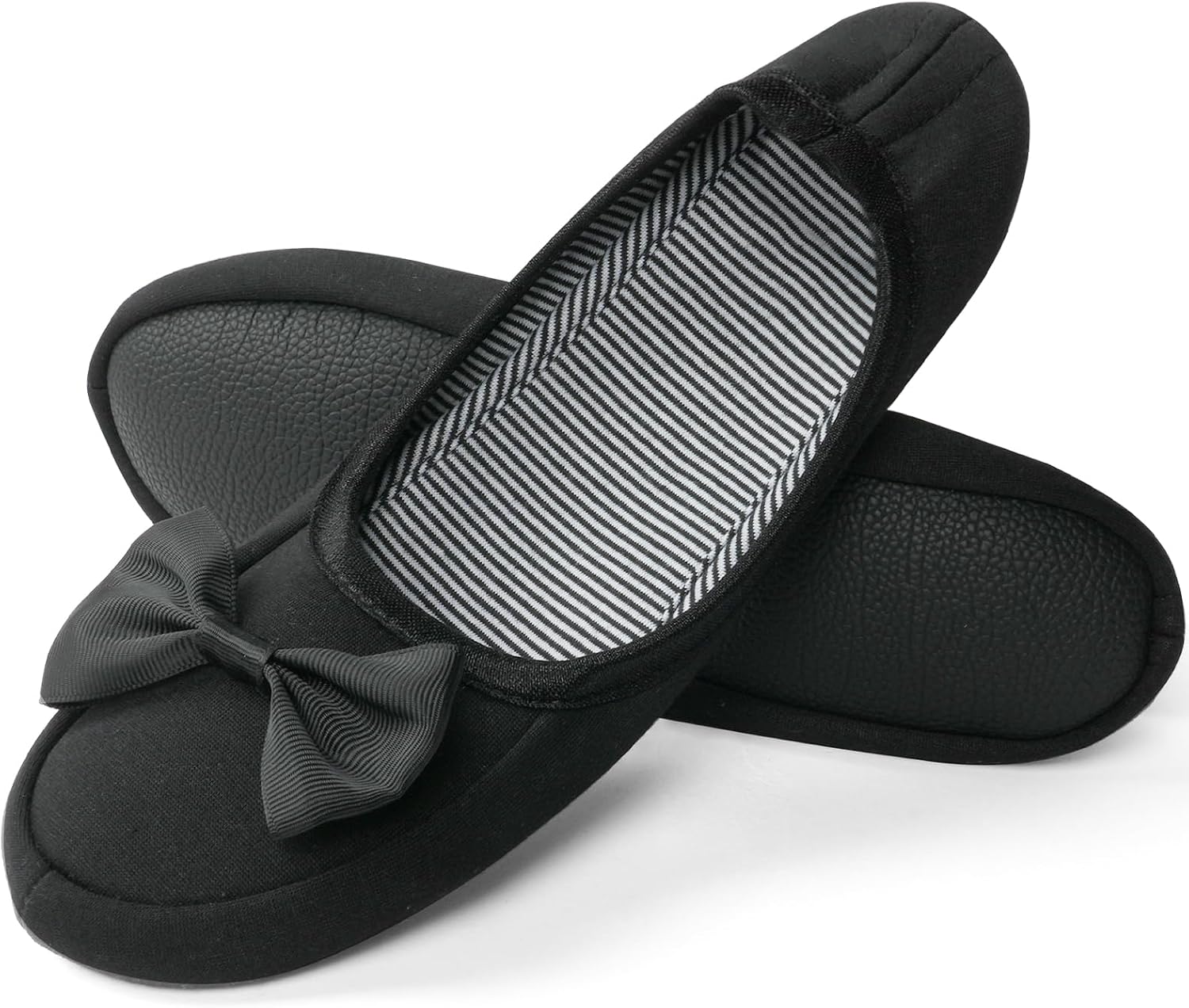 Detalle de OFFCUP Women's Fuzzy Ballerina Slippers with Memory Foam, Bow and Rubber Sole