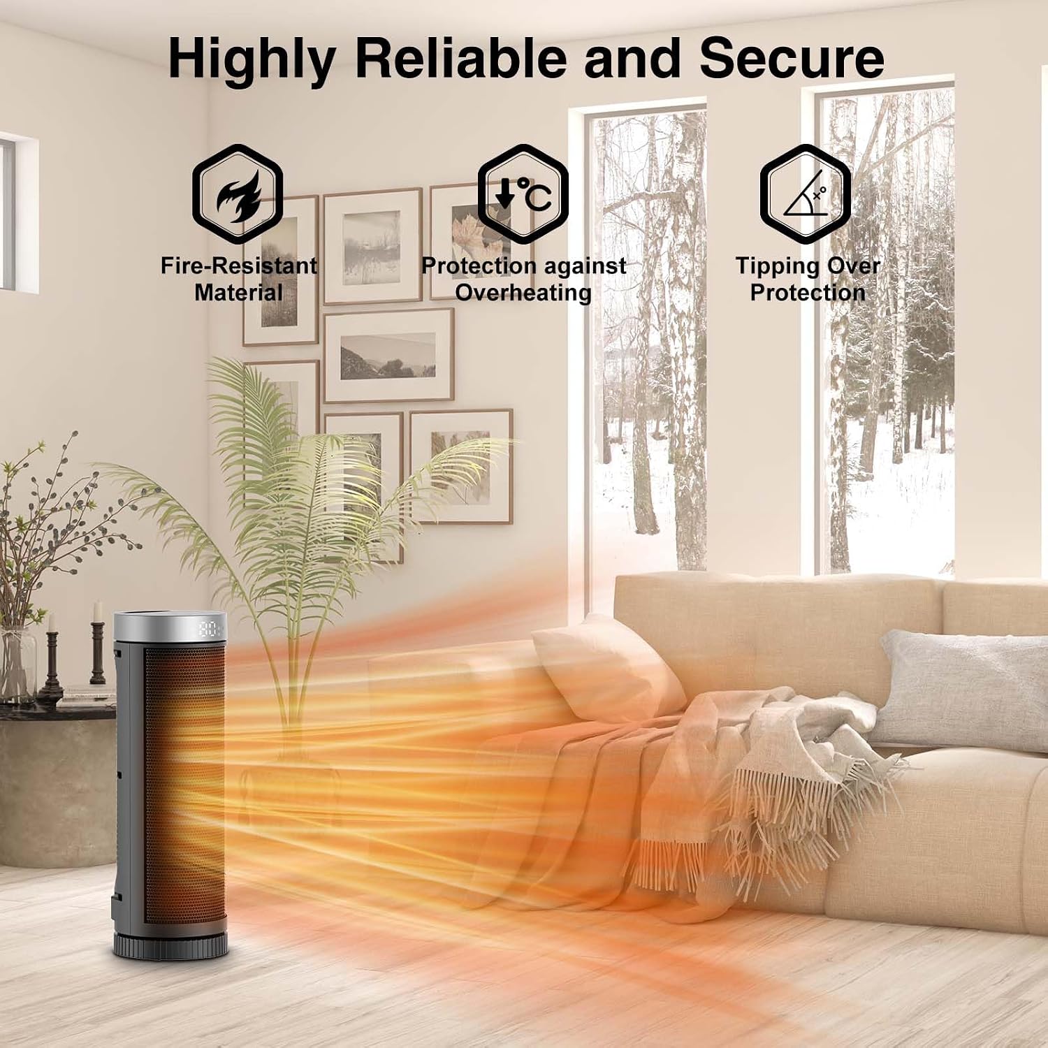 Thumbnail 3 de JIBUFI PTC-SL1702 17-Inch Space Heater, 1,500W, 70° Oscillation, Remote