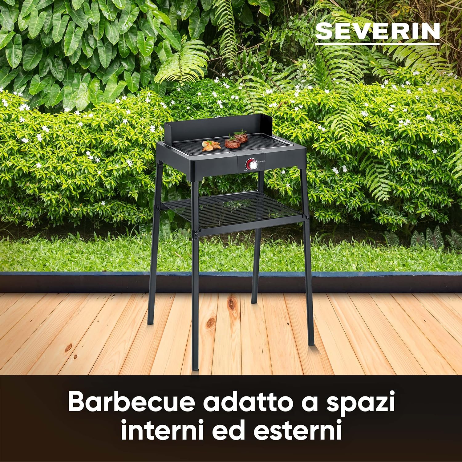 Thumbnail 2 de SEVERIN PG 8568 Barbecue elettrico 2200W in alluminio pressofuso con stand e piastra zigrinata
