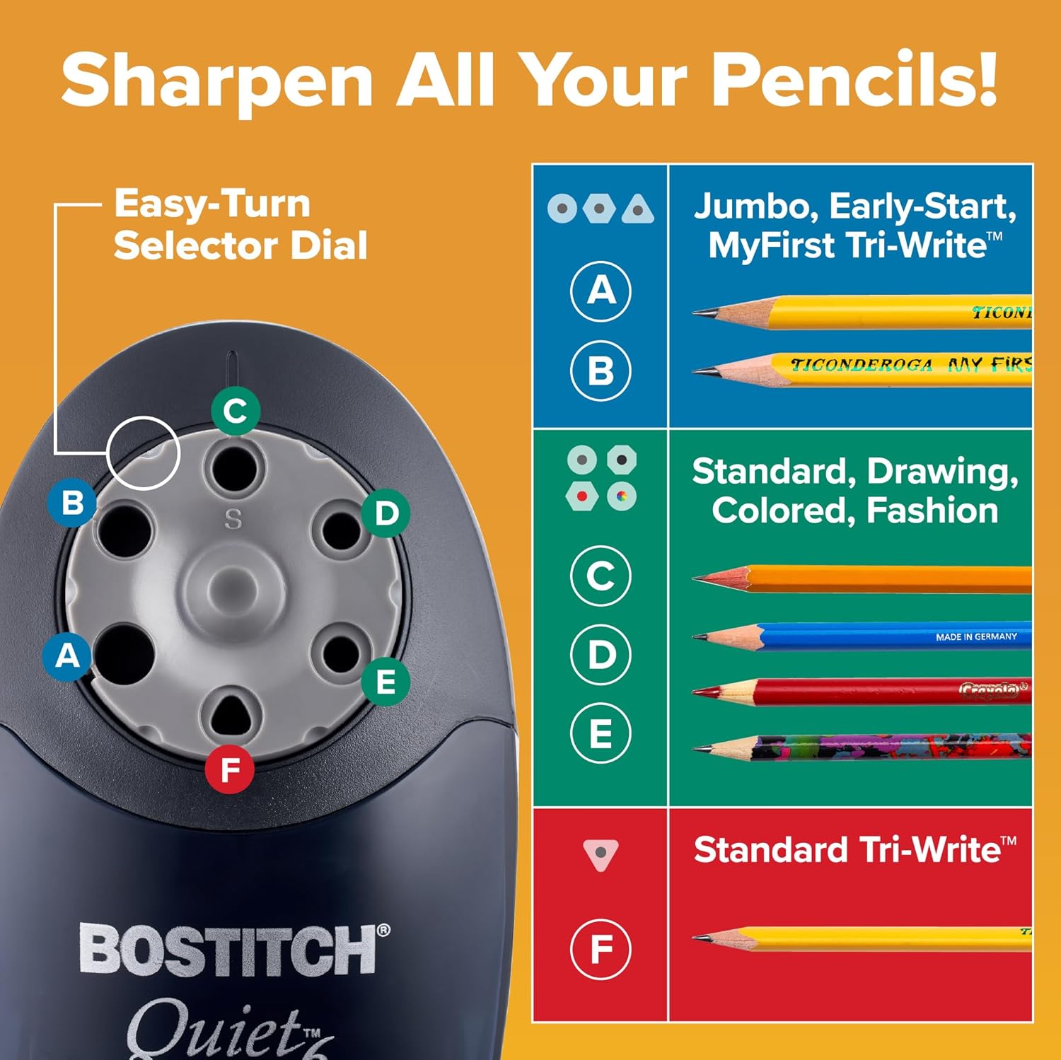 Detalle de Bostitch Electric Pencil Sharpener, 6-Size Selector