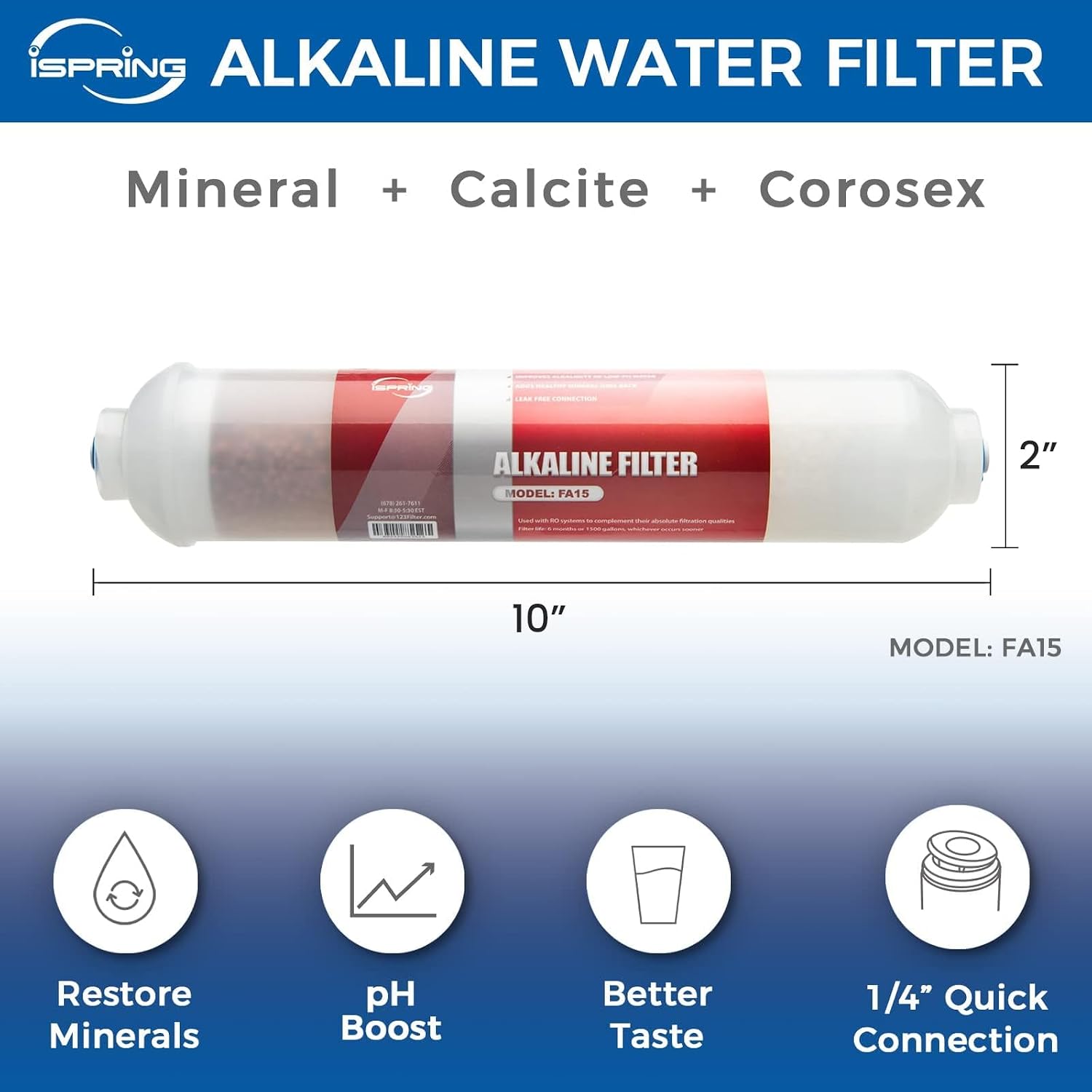 Detalle de iSpring FA15 alkalisch waterfilterpatroon voor RO-systemen met 3 lagen