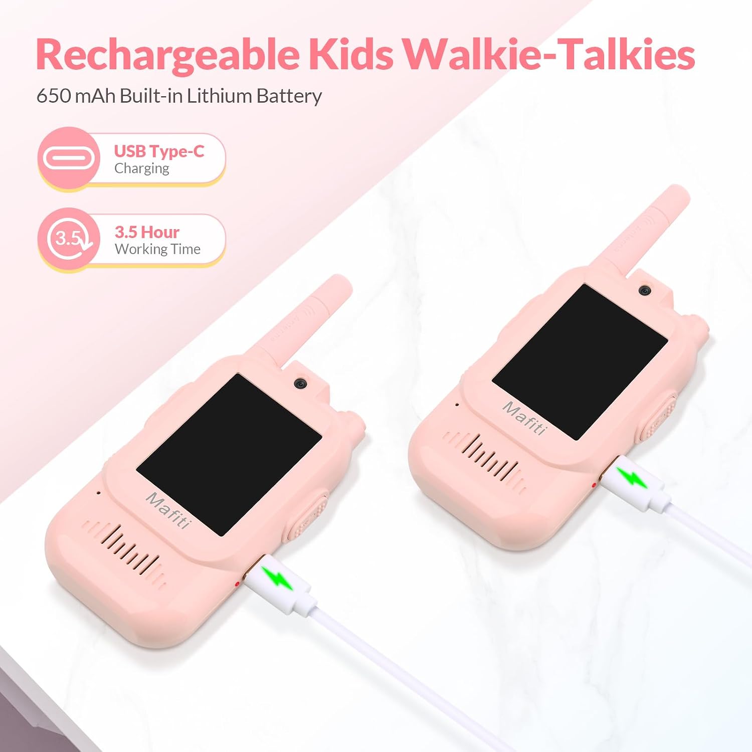 Detalle de Mafiti Mini Video Walkie Talkies for Kids (2 Pack) – Pink