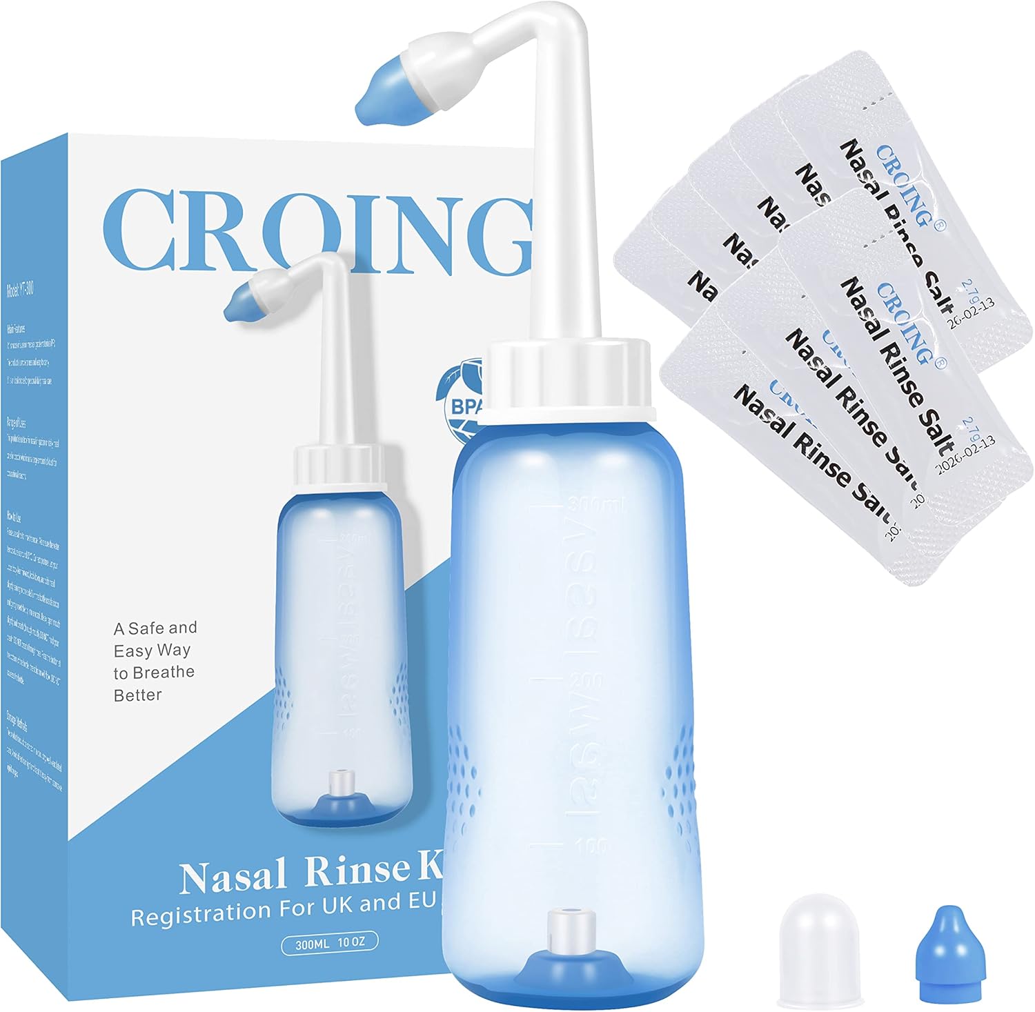 CROING Sinus Rinse sachets kit (80 x mix) with 300ml nasal wash bottle