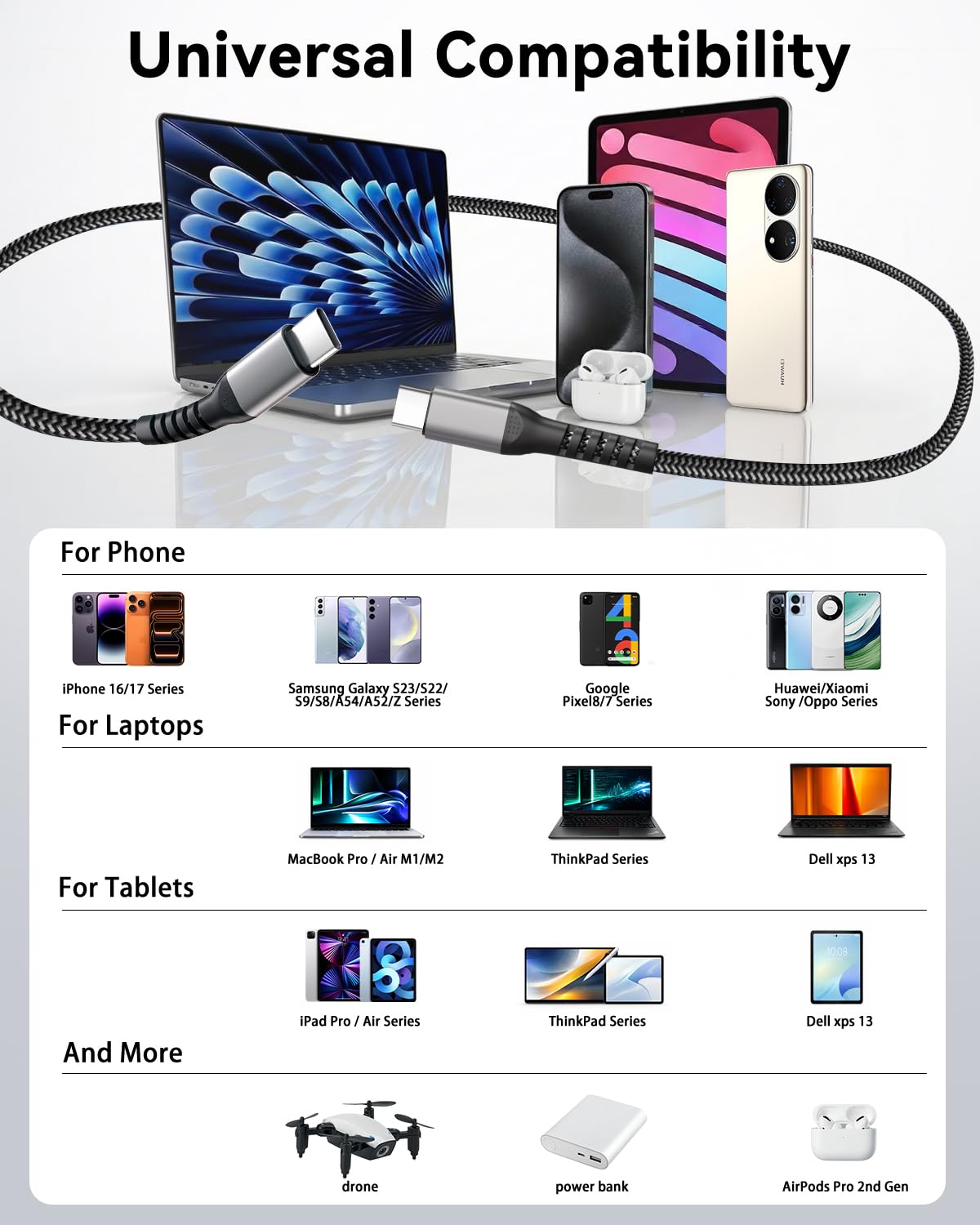 Thumbnail 6 de BLITEZZ USB-C to USB-C Charger Cable 2m (2-Pack) with PD up to 60W