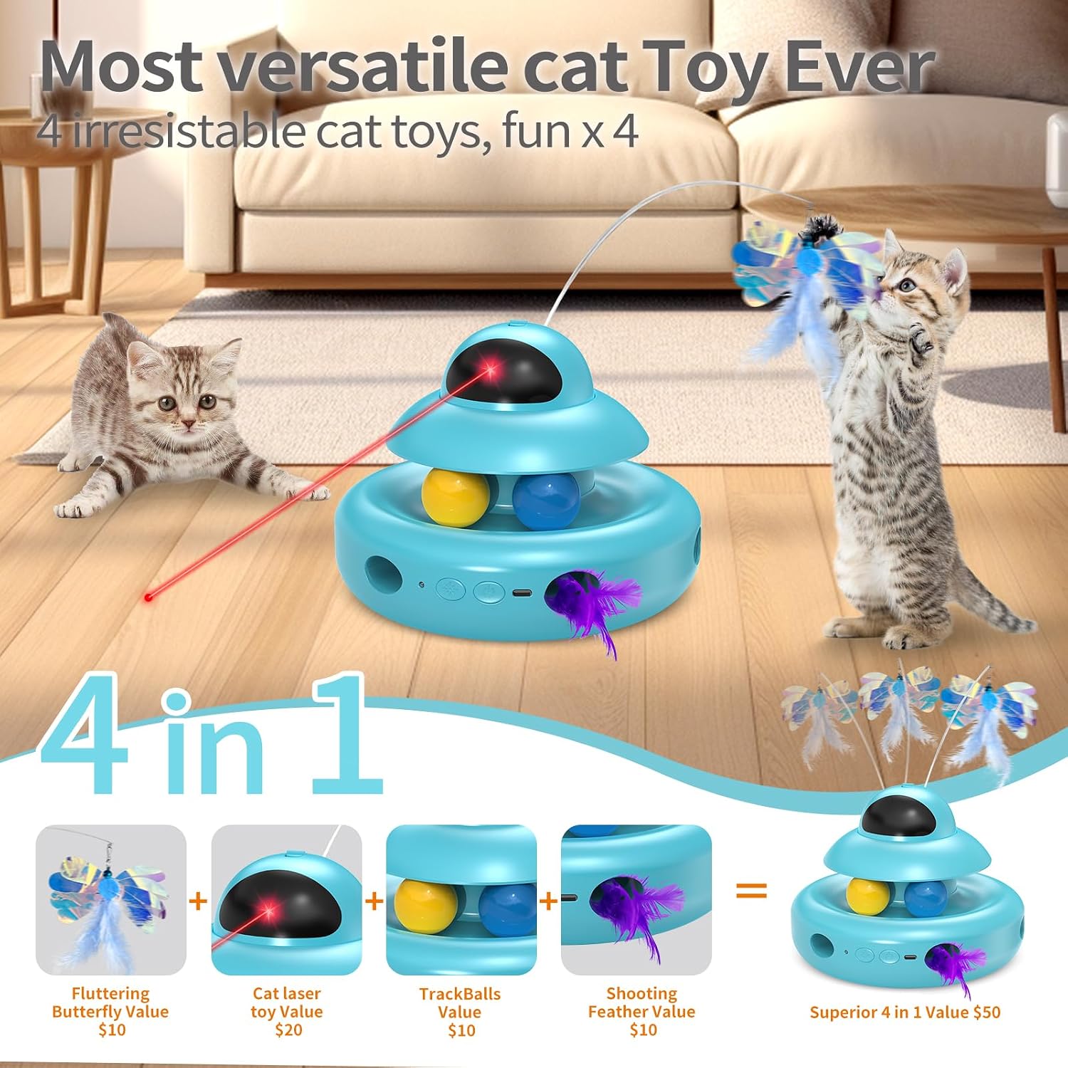 Detalle de MOHAYA MHY88 4-in-1 Automatic Cat Toy with Butterfly, Feathers and Track Balls