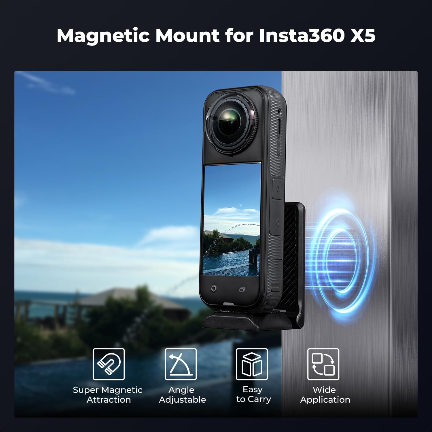 Detalle de K&F CONCEPT Supporto Magnetico con Montatura per Insta360 X5/X4/X3/GO 3/GO 2 – Impugnatura Pieghevole e Base Arca