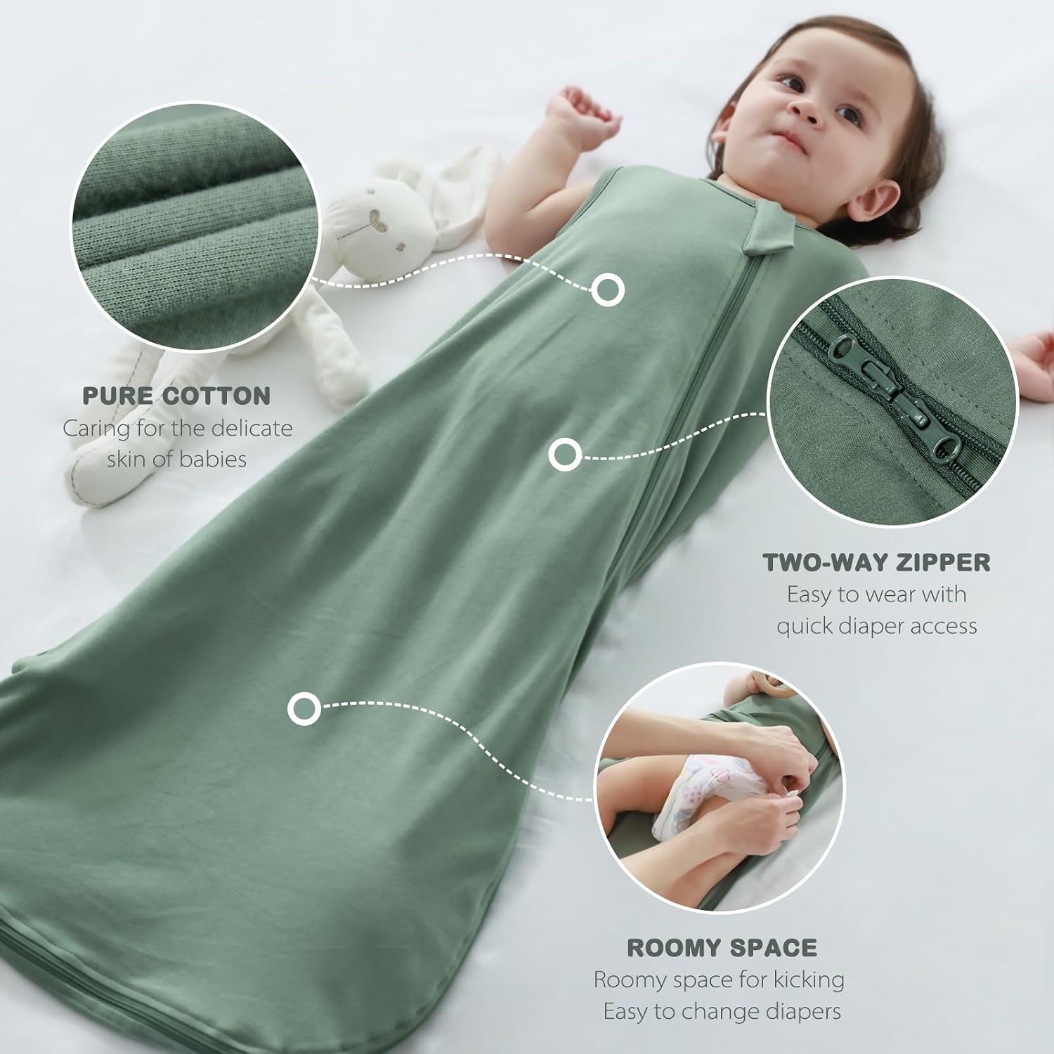 Thumbnail 3 de Mosebears Sacco Nanna 0.5 Tog in Cotone per Neonati – 70/78/85/95 cm, Estate