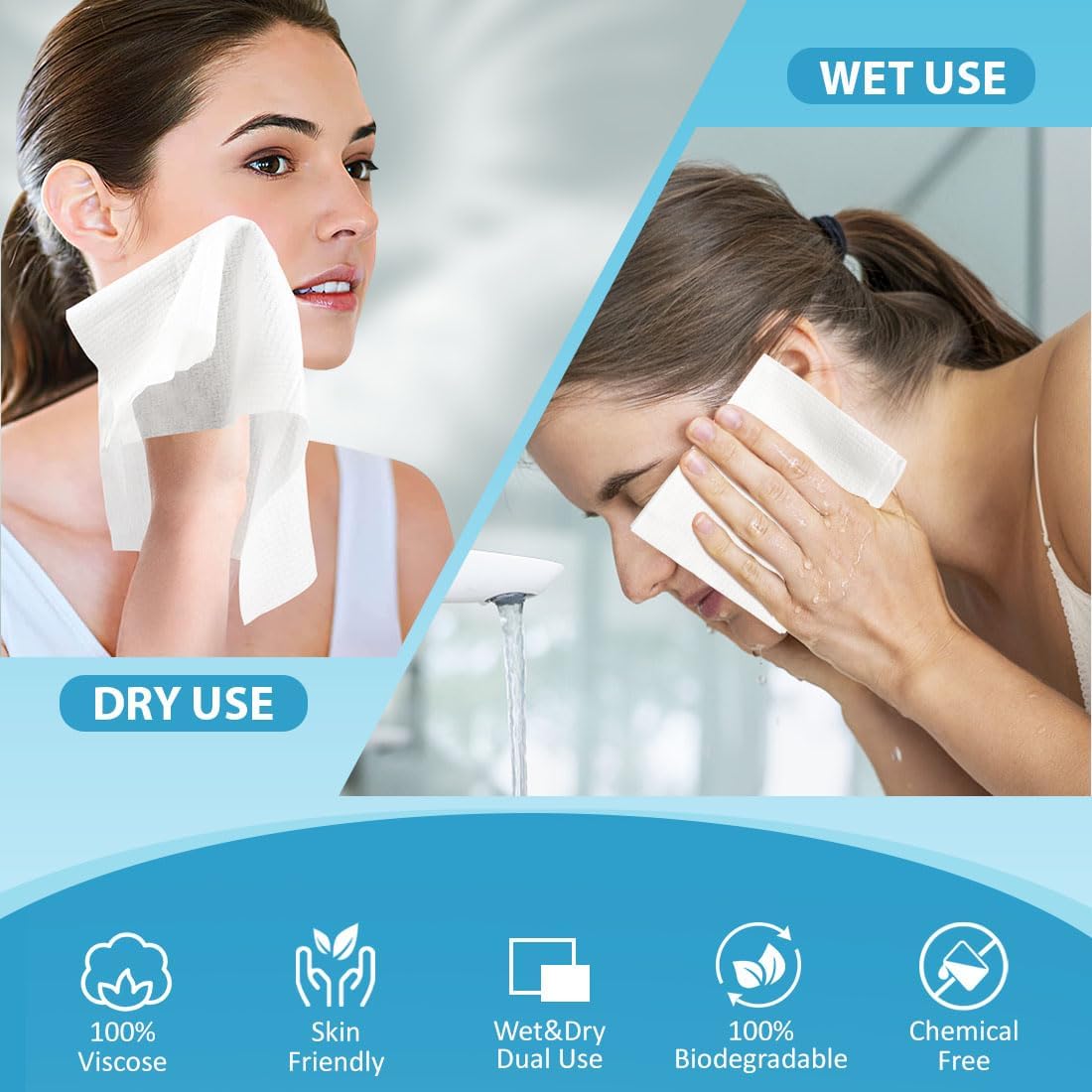 Thumbnail 2 de HOMEXCEL Face Towels (2 Boxes, 100 Count) – Biodegradable Disposable Towelettes for Makeup Removal and Gentle Face Cleansing
