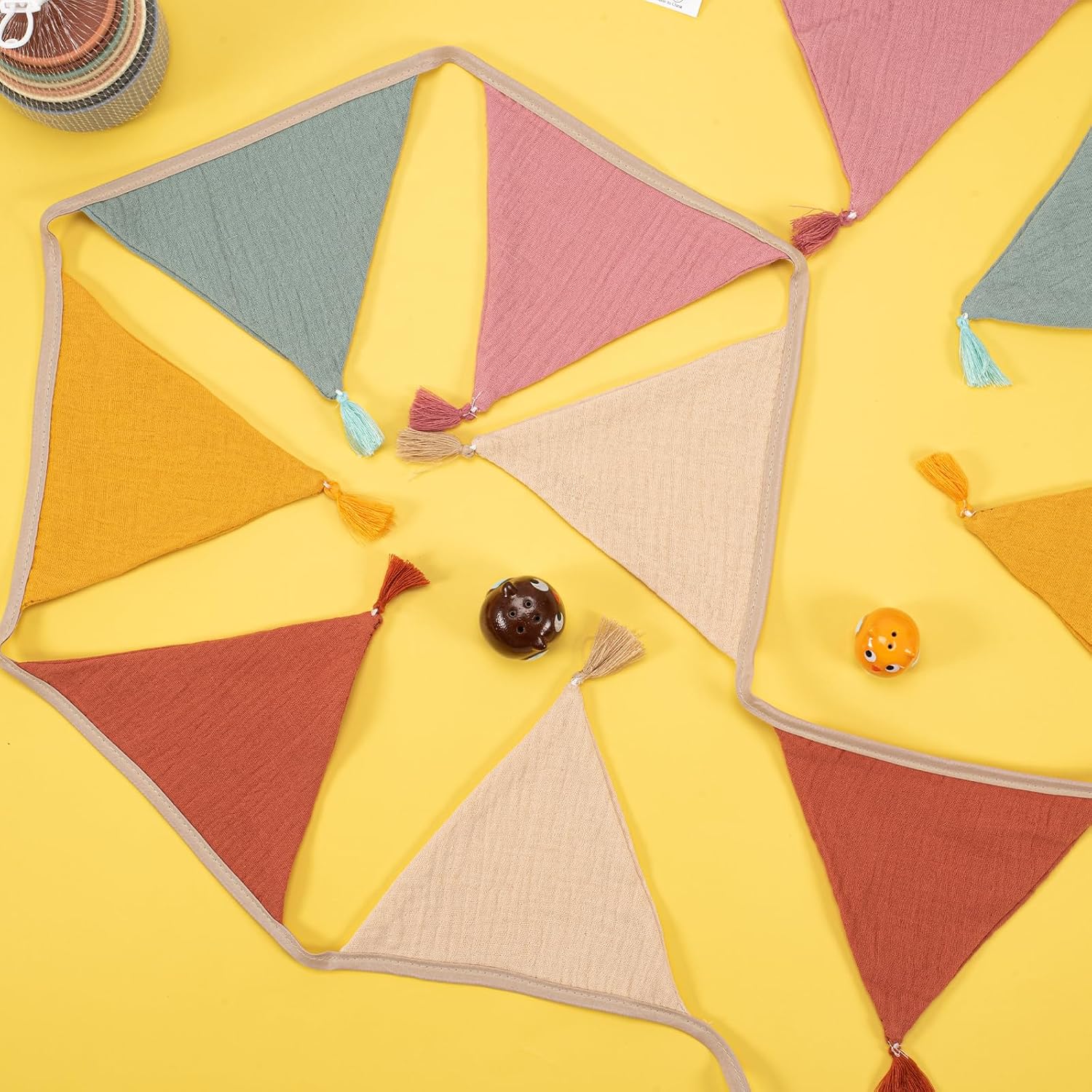 Thumbnail 2 de Fabric Bunting Banner Triangle Baby Bunting for Nursery – 2.6 m, 10 Flags, Organic Cotton with Rainbow Tassels