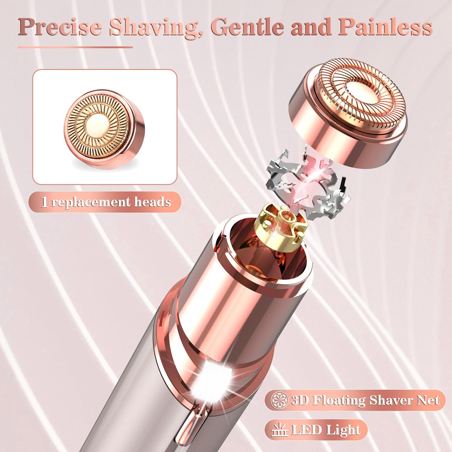 Detalle de Vexloria Facial Hair Remover for Women with Replacement Head – USB Rechargeable Shaver for Face