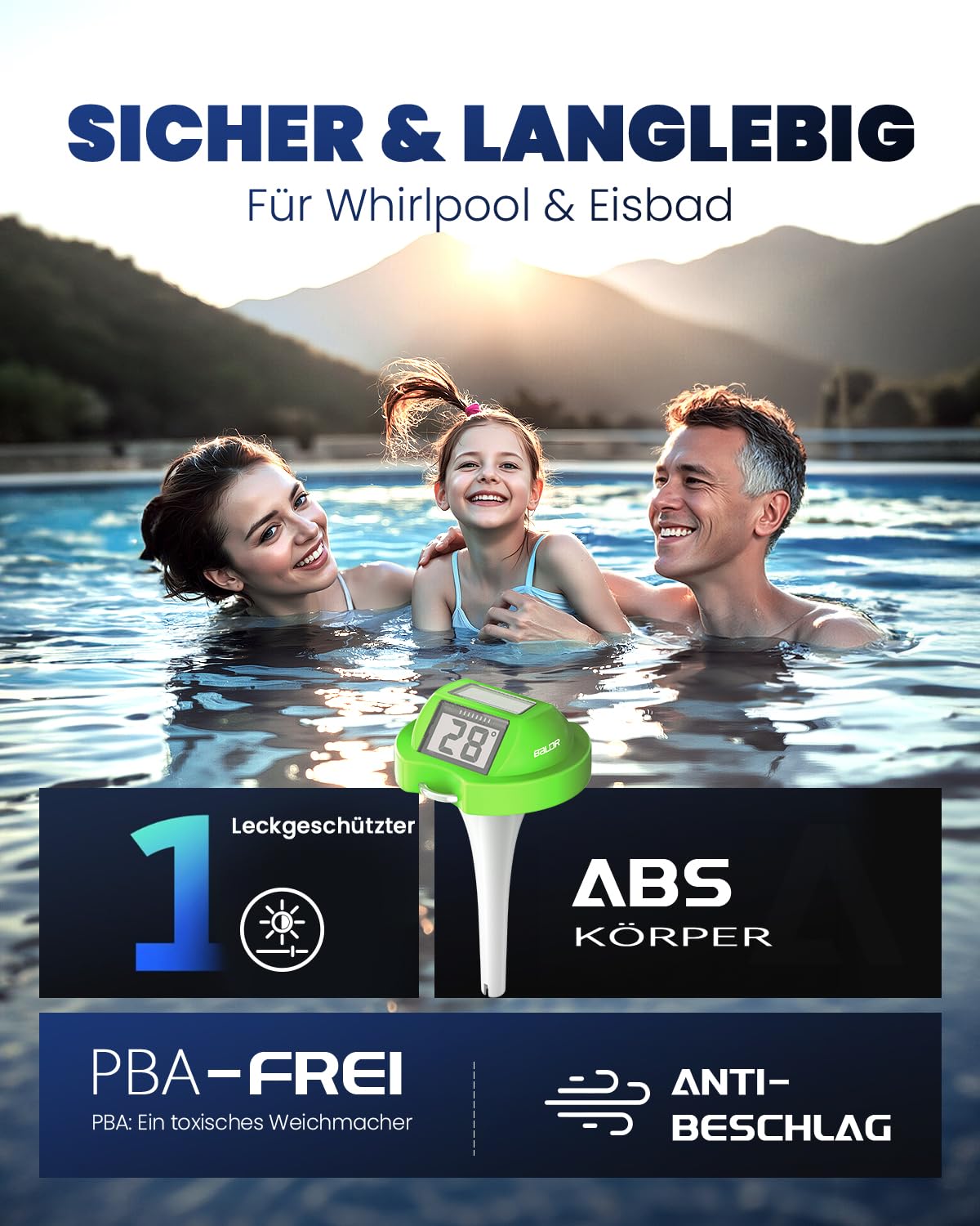 Detalle de BALDR Solar Schwimmendes für Pool – Doppel-Display, IPX7, grün