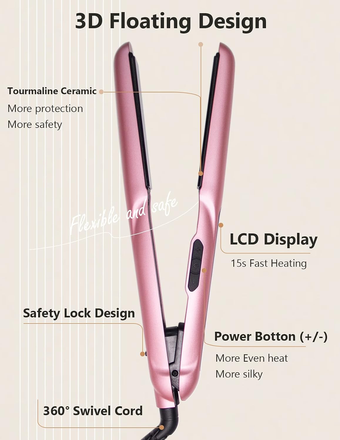 Detalle 1 de ANGENIL Tourmaline hair straightener 2 in 1
