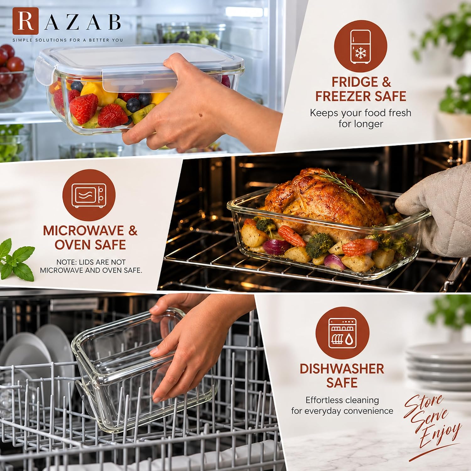 Thumbnail 4 de Razab 63 oz 2-Pack Borosilicate Glass Food Storage Containers with Lids