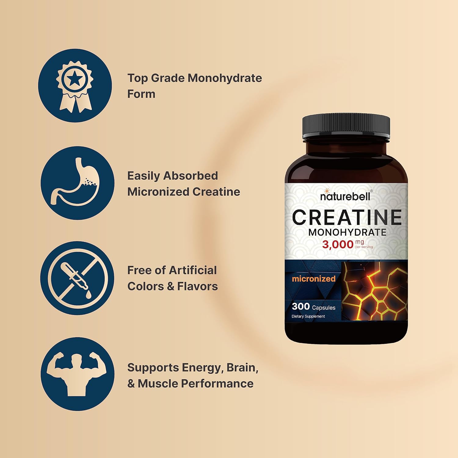 Detalle de NatureBell Creatine Capsules 3,000mg