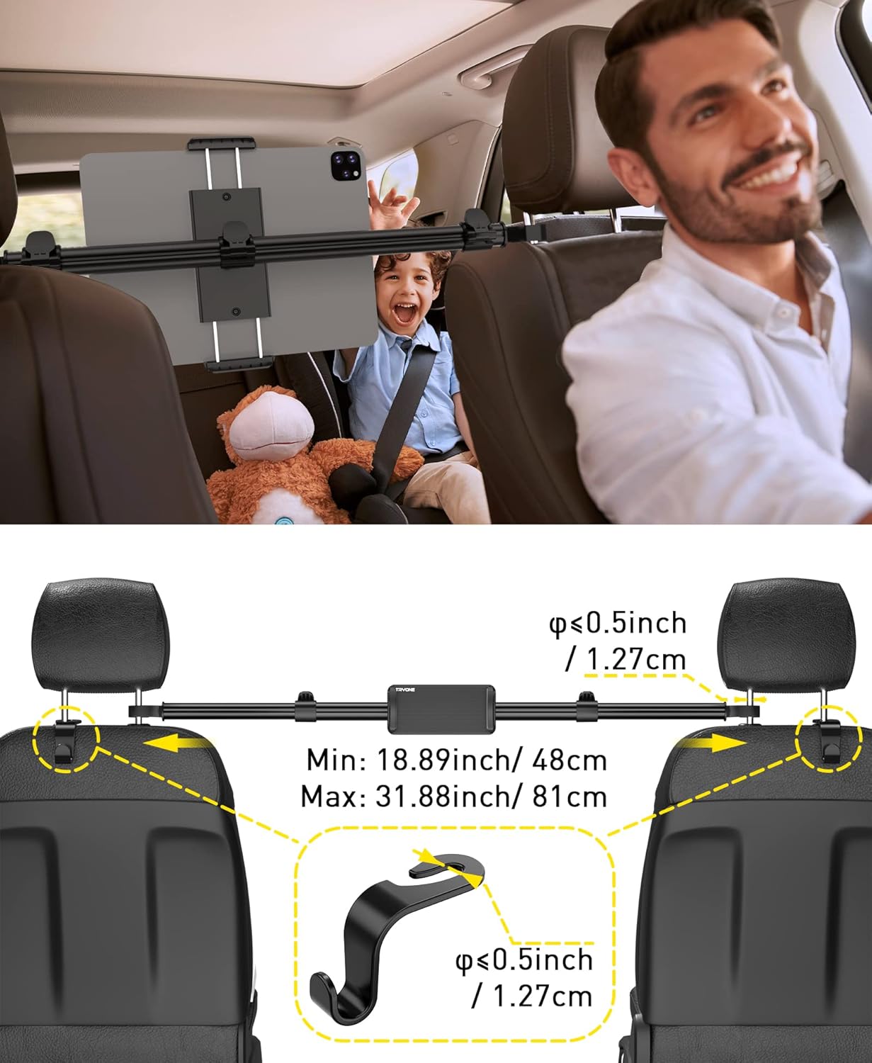 Thumbnail 2 de TRYONE Car Tablet Holder Mount 4.7–16.1"