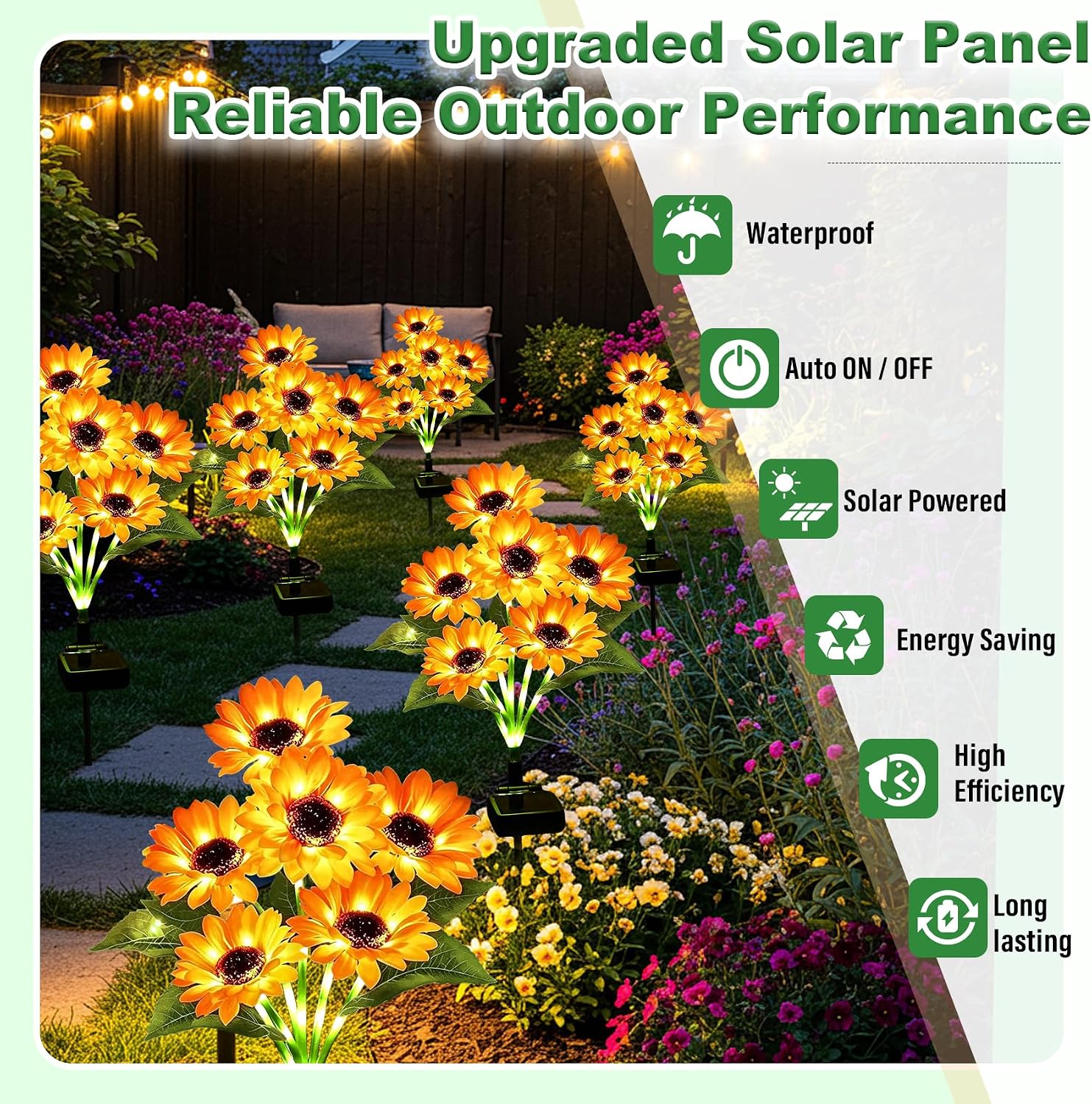 Thumbnail 2 de Solar Lights Outdoor Garden Decor – 2 Pack with 12 Sunflower Lights