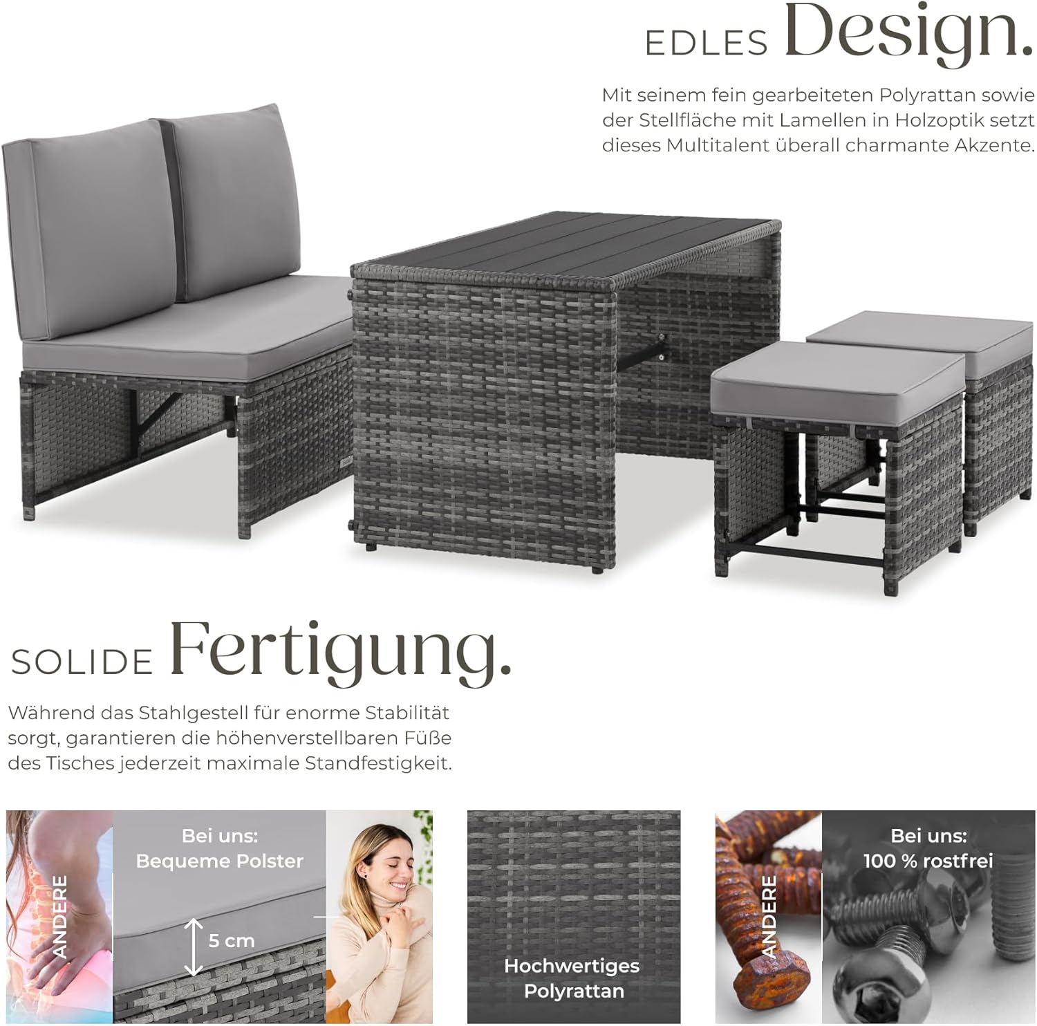 Thumbnail 3 de TecTake 2in1 Rattanlounge für 4 Personen – Set mit Tisch, grau