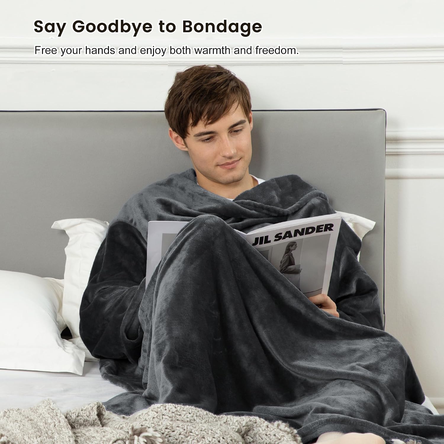 Thumbnail 2 de Winthome Grey Wearable Blanket with Sleeves, Flannel, 55.1" x 70.8