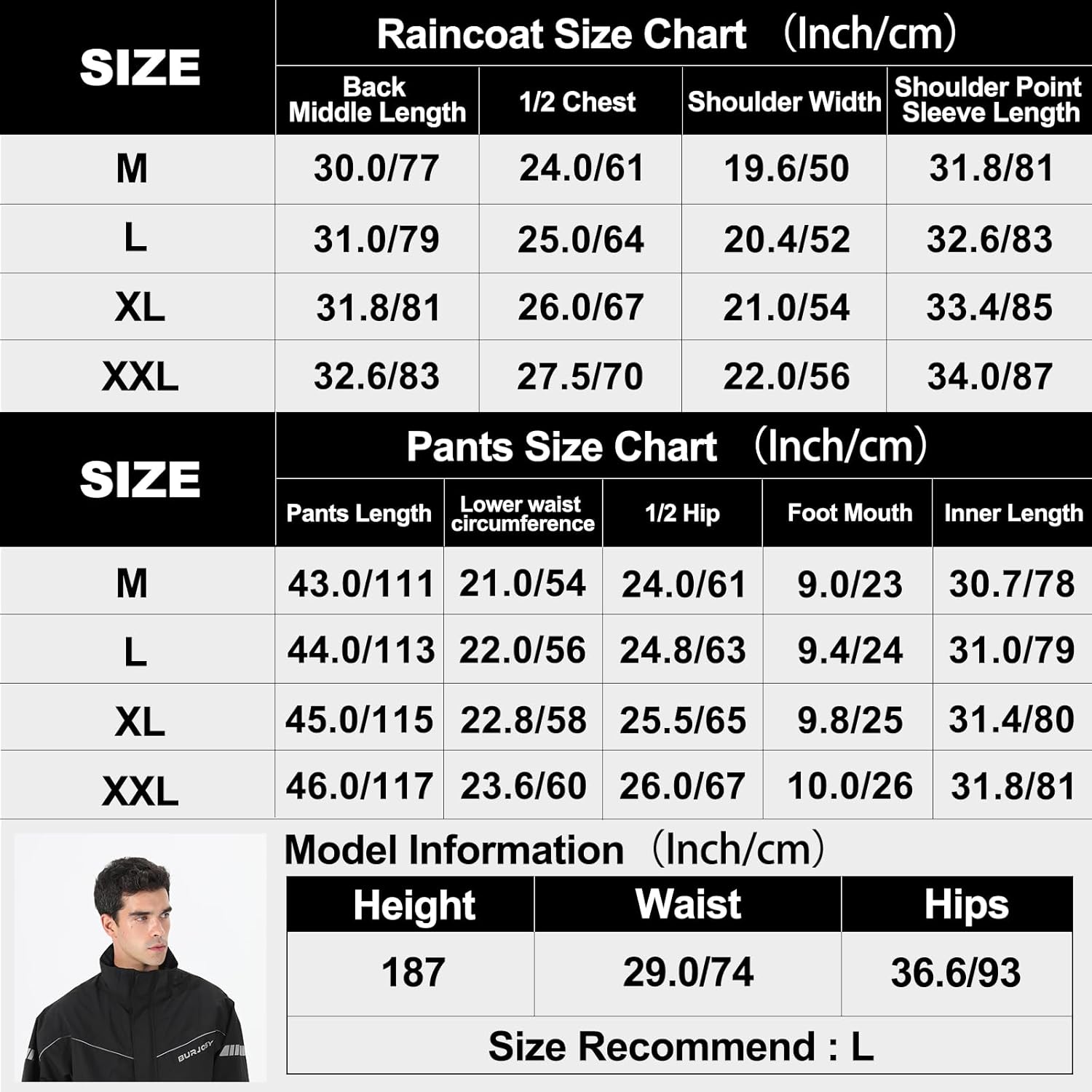 Thumbnail 6 de Burjosy combinaison de pluie homme réfléchissante imperméable (veste + pantalon) avec sac