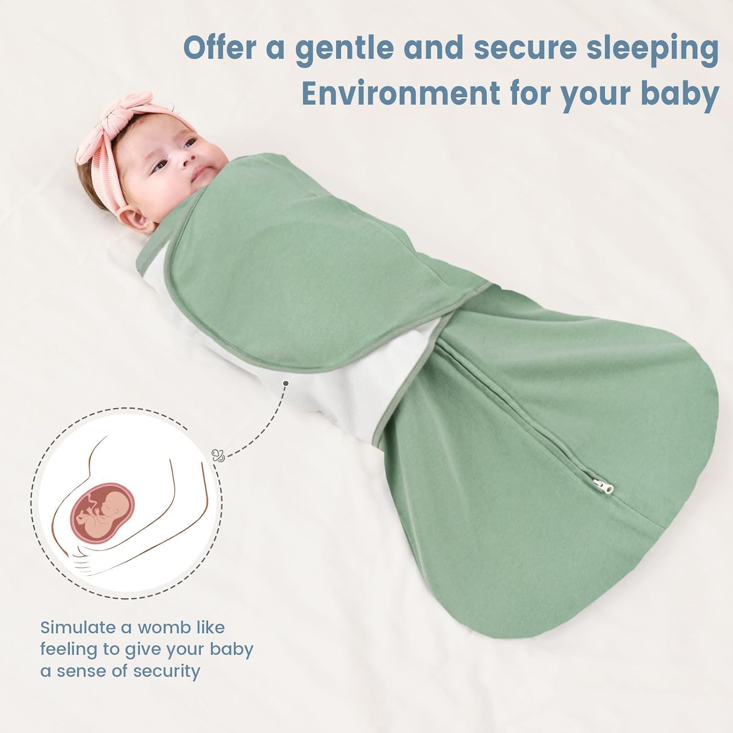 Detalle de ZIGJOY Newborn Sleeping Bag Swaddle Wrap 1.0 TOG – 100% Cotton Baby Sleep Sack (Small 0–6m, Medium 6–12m), Green