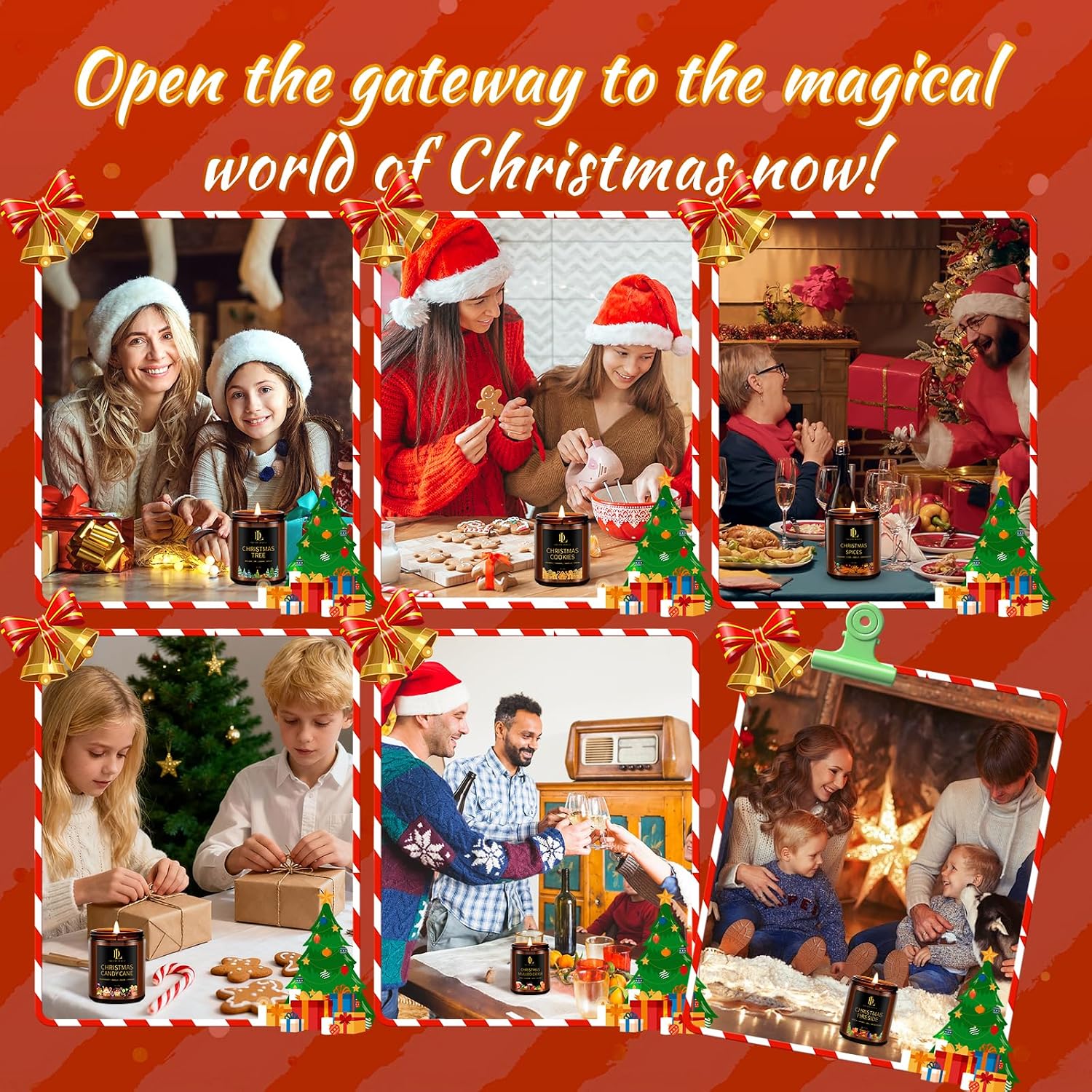 Detalle 2 de DL DREAMY DEWLA Christmas Candle Set, 6 Soy Wax Jars, 42 oz, 6 Holiday Scents