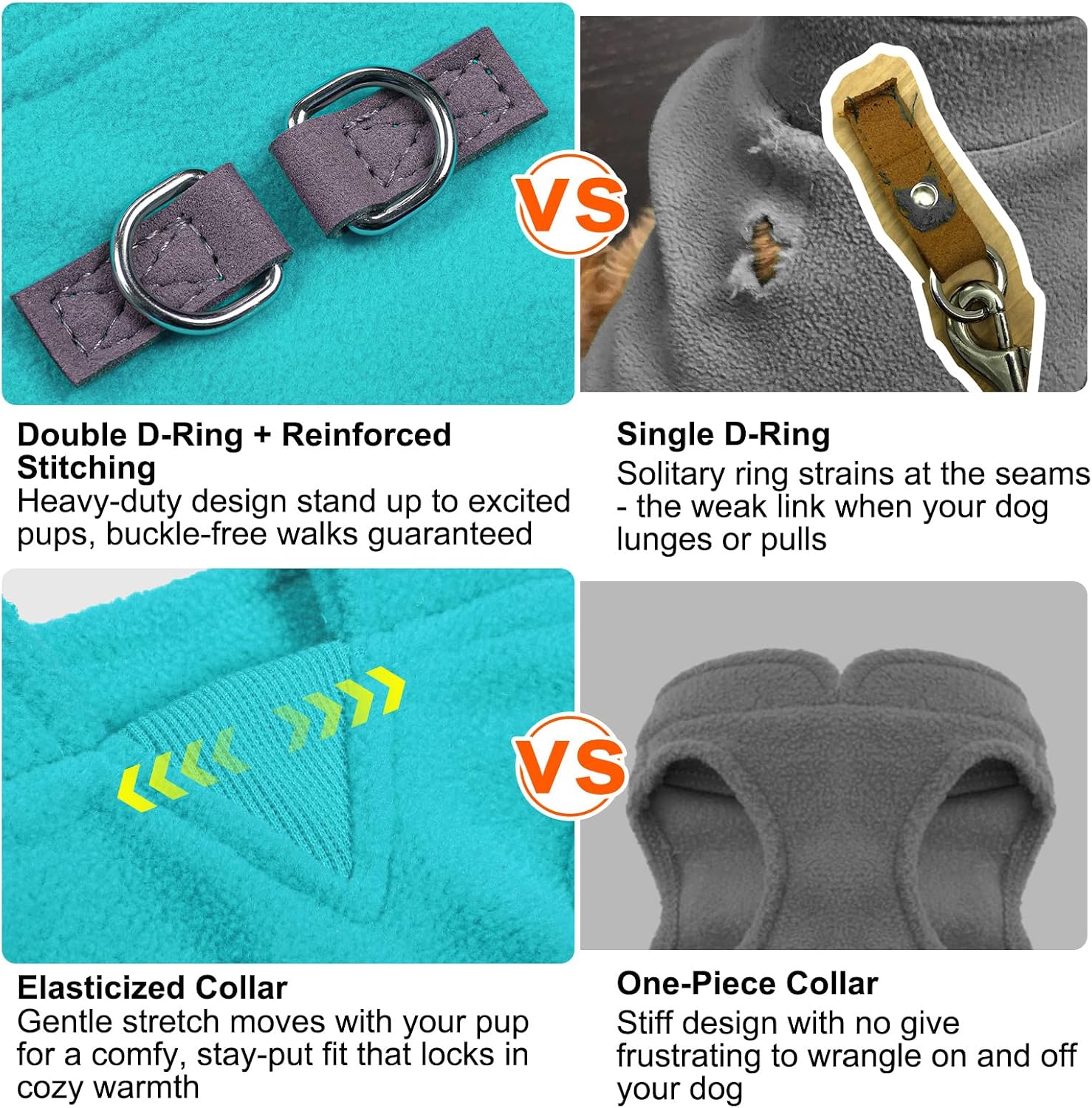 Detalle 1 de BEAUTYZOO Dog Fleece Vest, Medium Blue Pullover with Dual Leash D-Rings