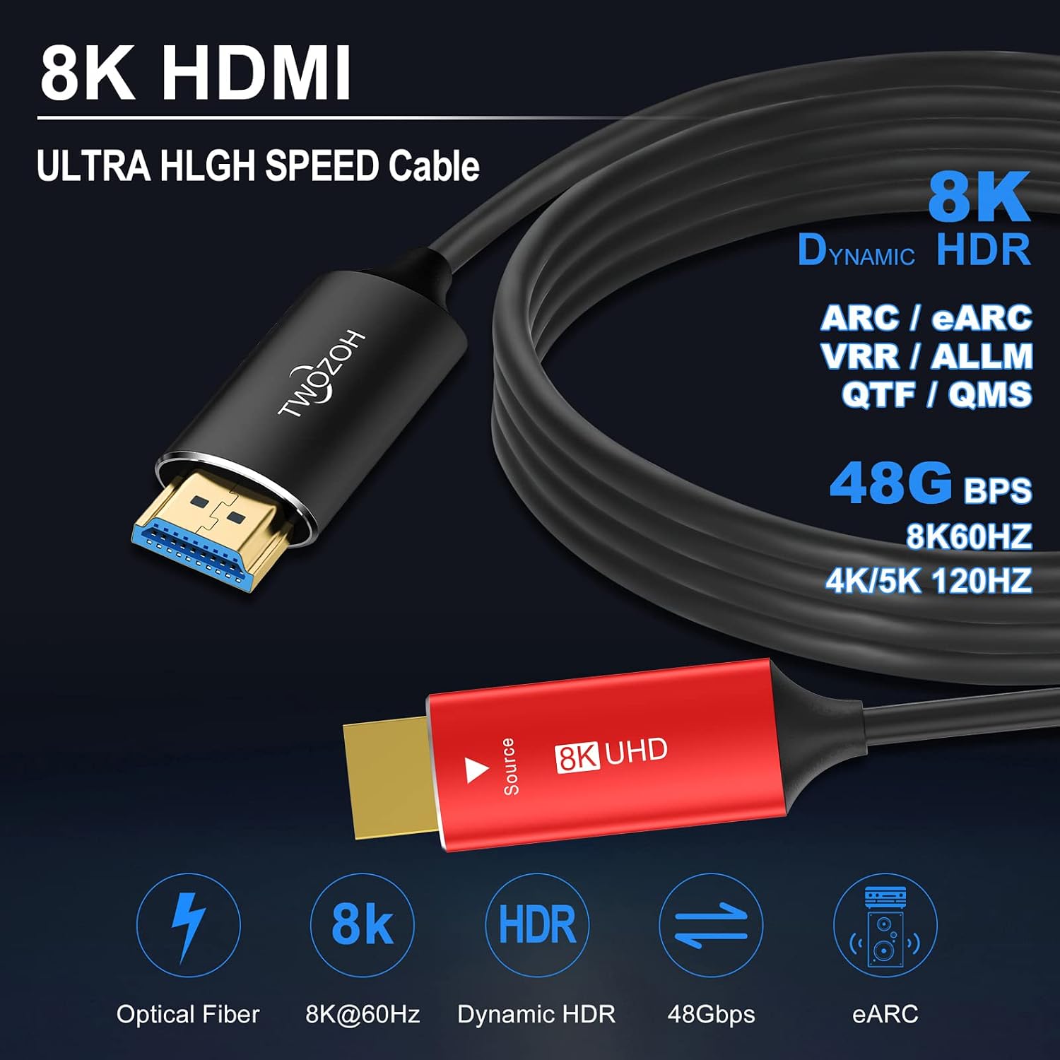Thumbnail 4 de Twozoh 8K Fiber HDMI Cable 15M (HDMI 2.1) for long-distance 4K/120Hz and 8K/60Hz
