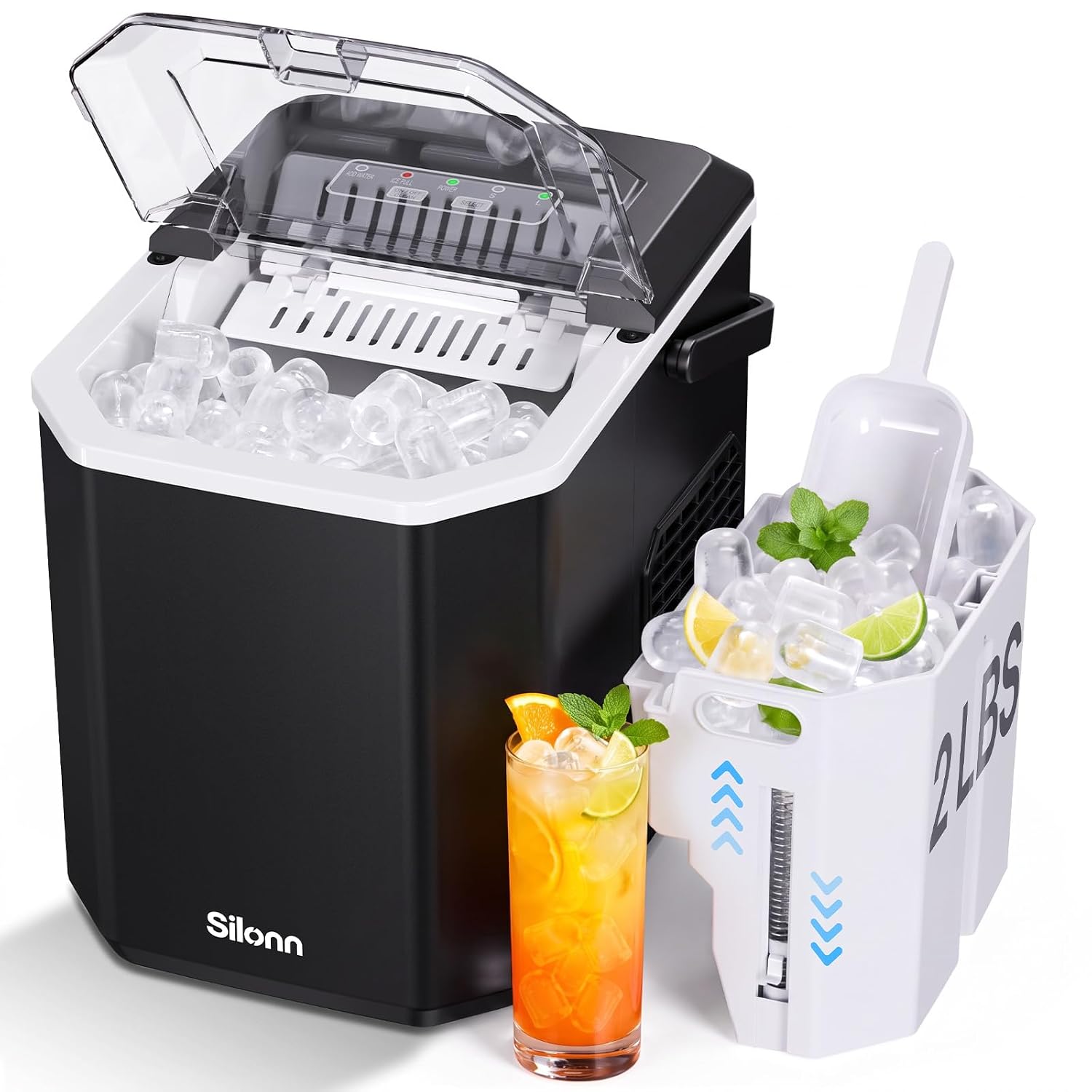 Detalle de Silonn SLICM81B-US-14 Countertop Ice Maker with Expandable Basket