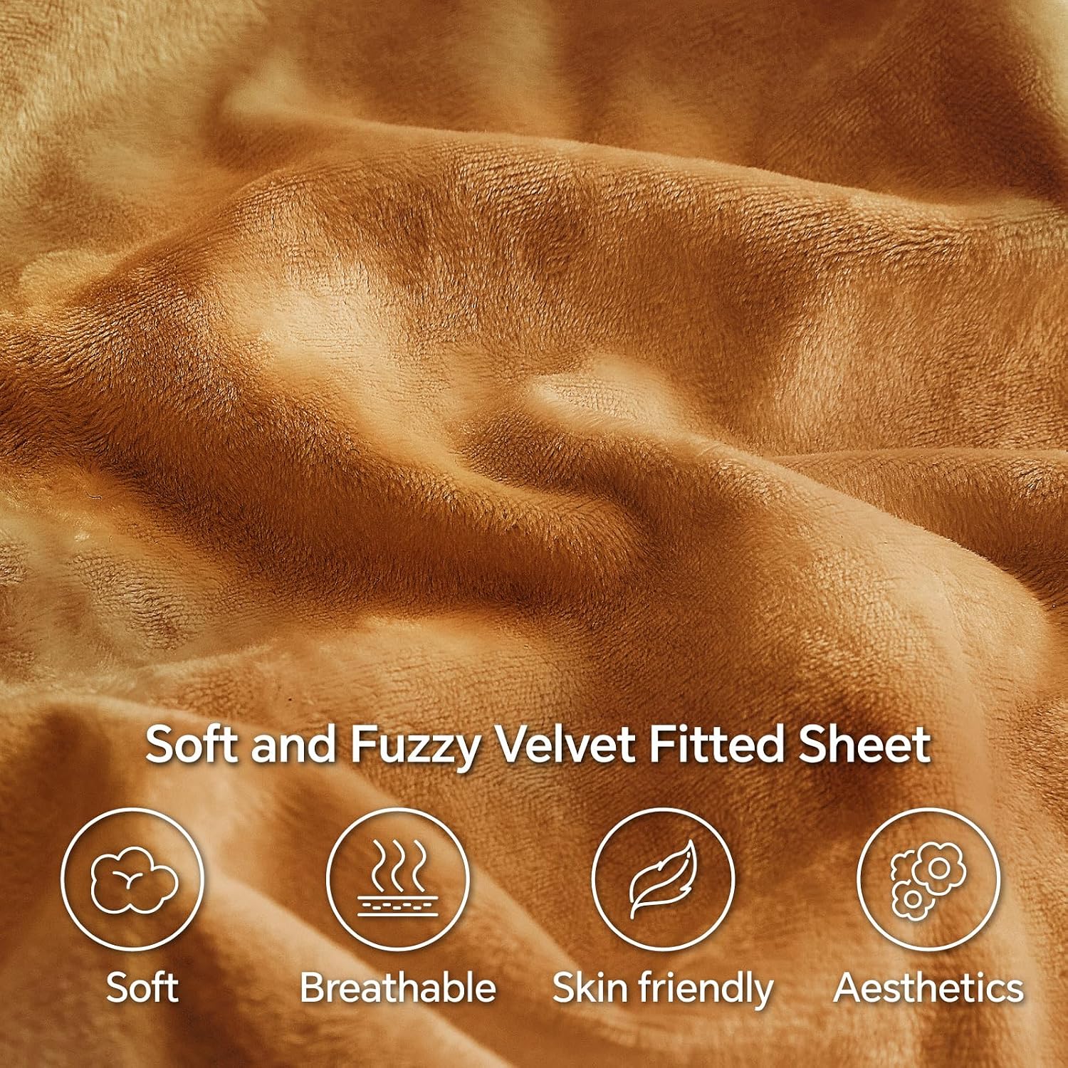 Detalle de BEDELITE Twin XL Velvet Fitted Sheet and Pillowcase Set, Burnt Orange