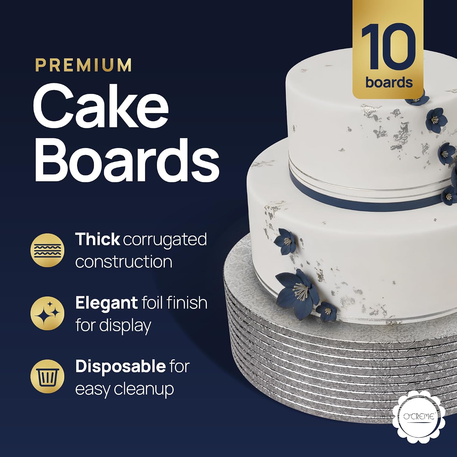 Detalle de O'CREME 14-Inch Round Cake Drum Boards, Silver Foil, 10-Pack