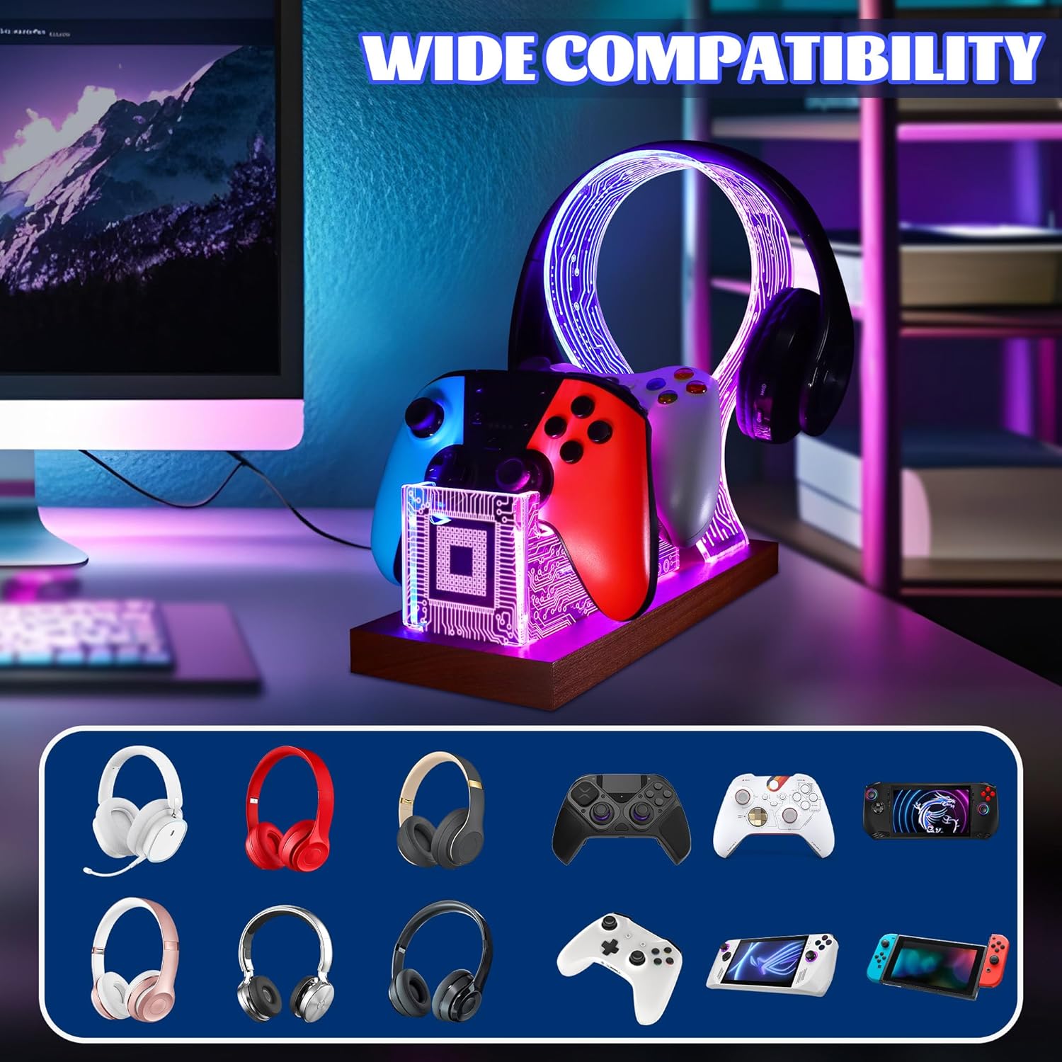 Thumbnail 2 de YuanDian Gamer Stand: Schulter Headset- und Controller-Ständer mit LED-Nachtlicht
