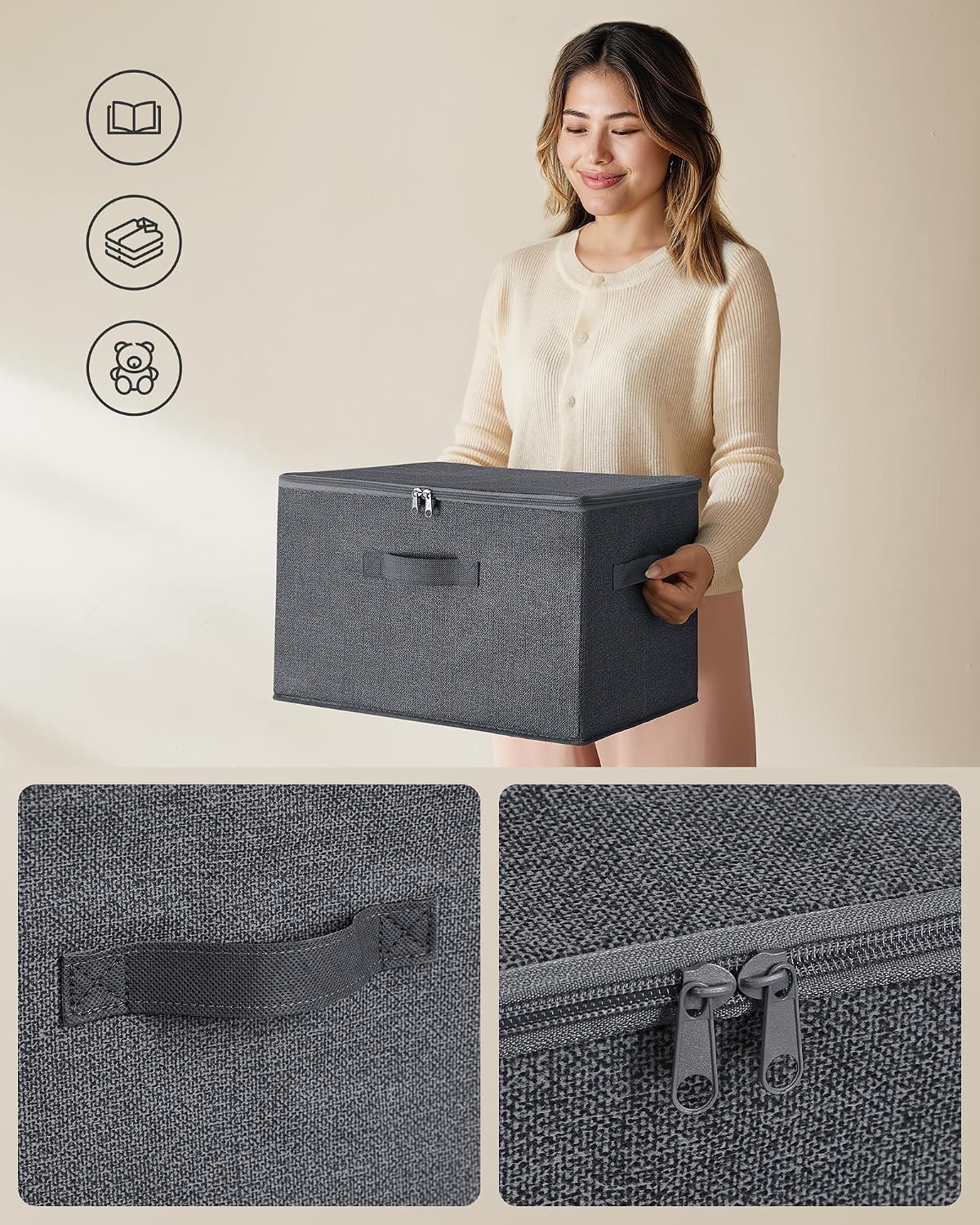 Detalle de SONGMICS TINA Collection RZB003G02 opbergdozen met deksel, set van 6, 40 x 30 x 25 cm
