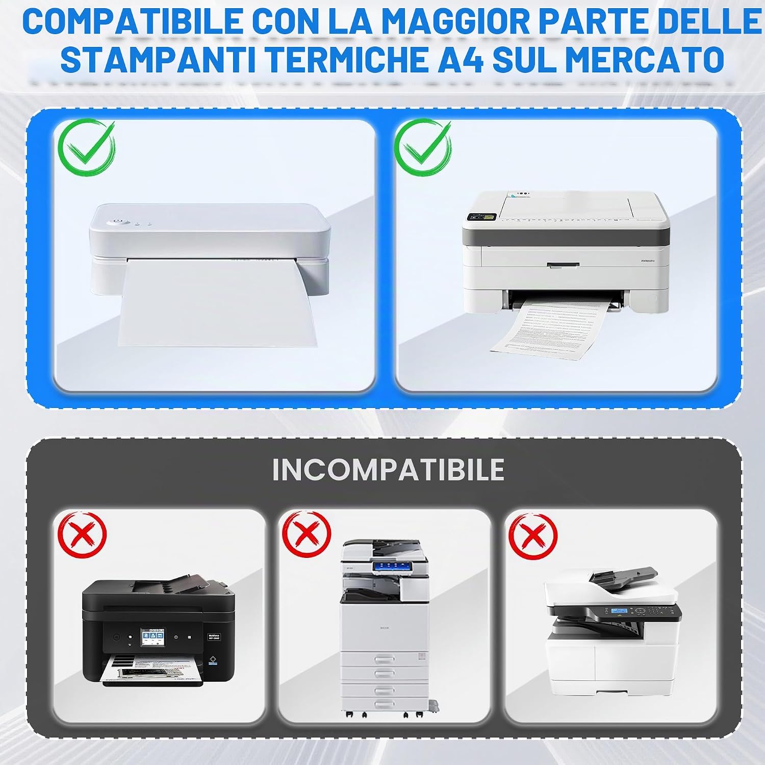 Detalle de (100 fogli) Carta termica A4 per stampante, pieghevole, compatibile con la maggior parte delle stampanti termiche, senza BPA