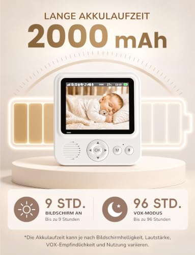 Detalle de OBVHNUA Babyphone mit Kamera ohne WLAN – 2,8 Zoll, 720P, VOX bis 96 Std.